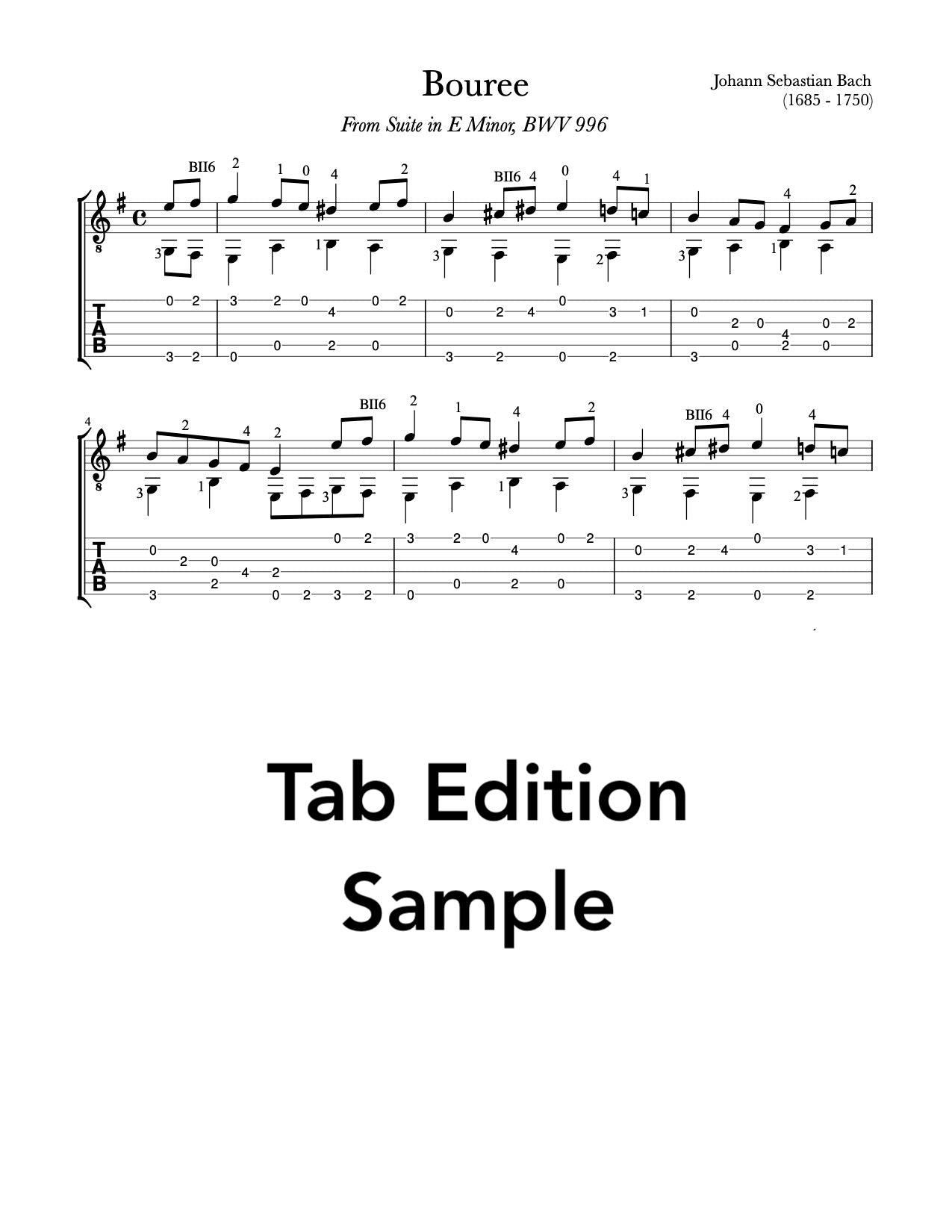 Bourree, BWV 996 by Bach (Tab Sample)