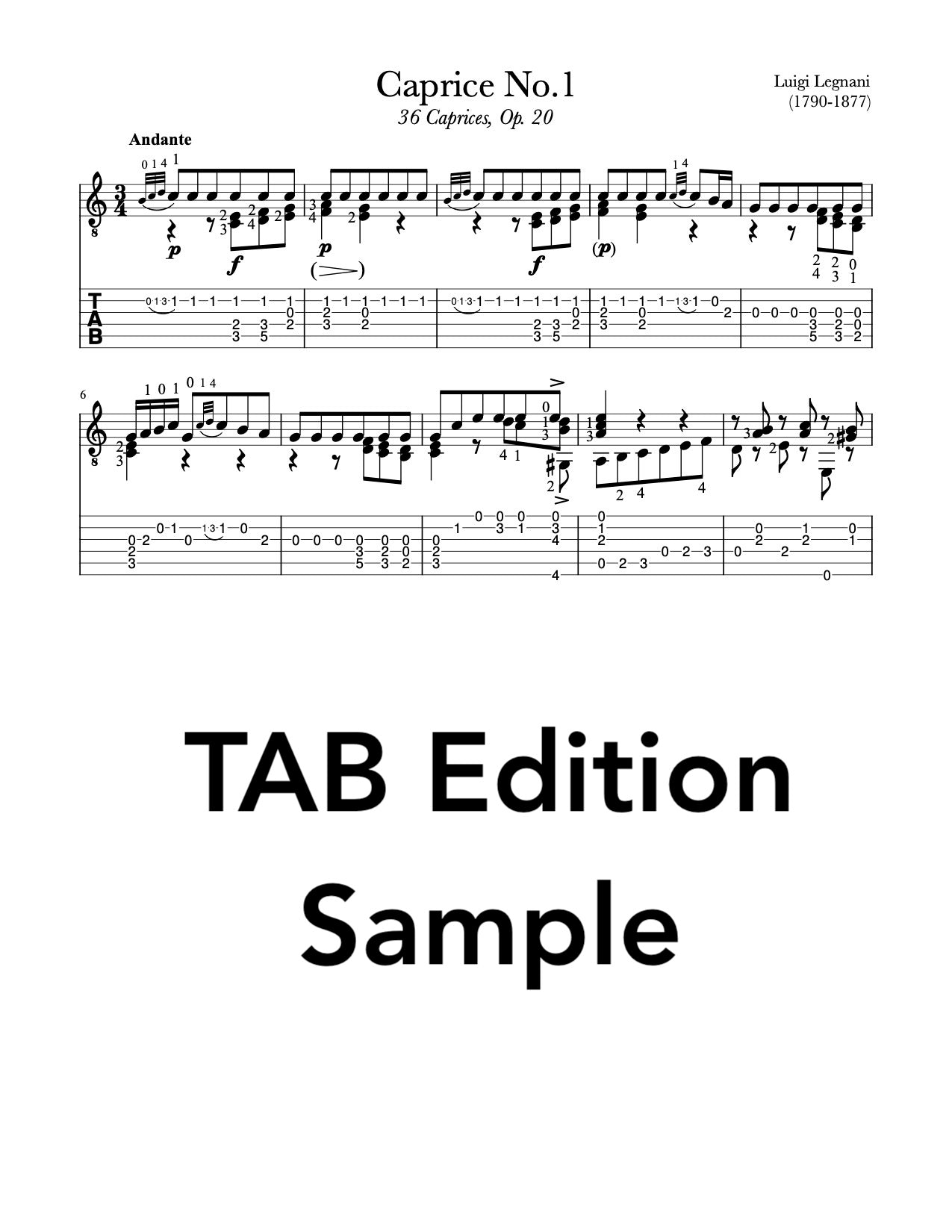 Caprice No.1-4, Op.20 by Legnani - TAB Sample
