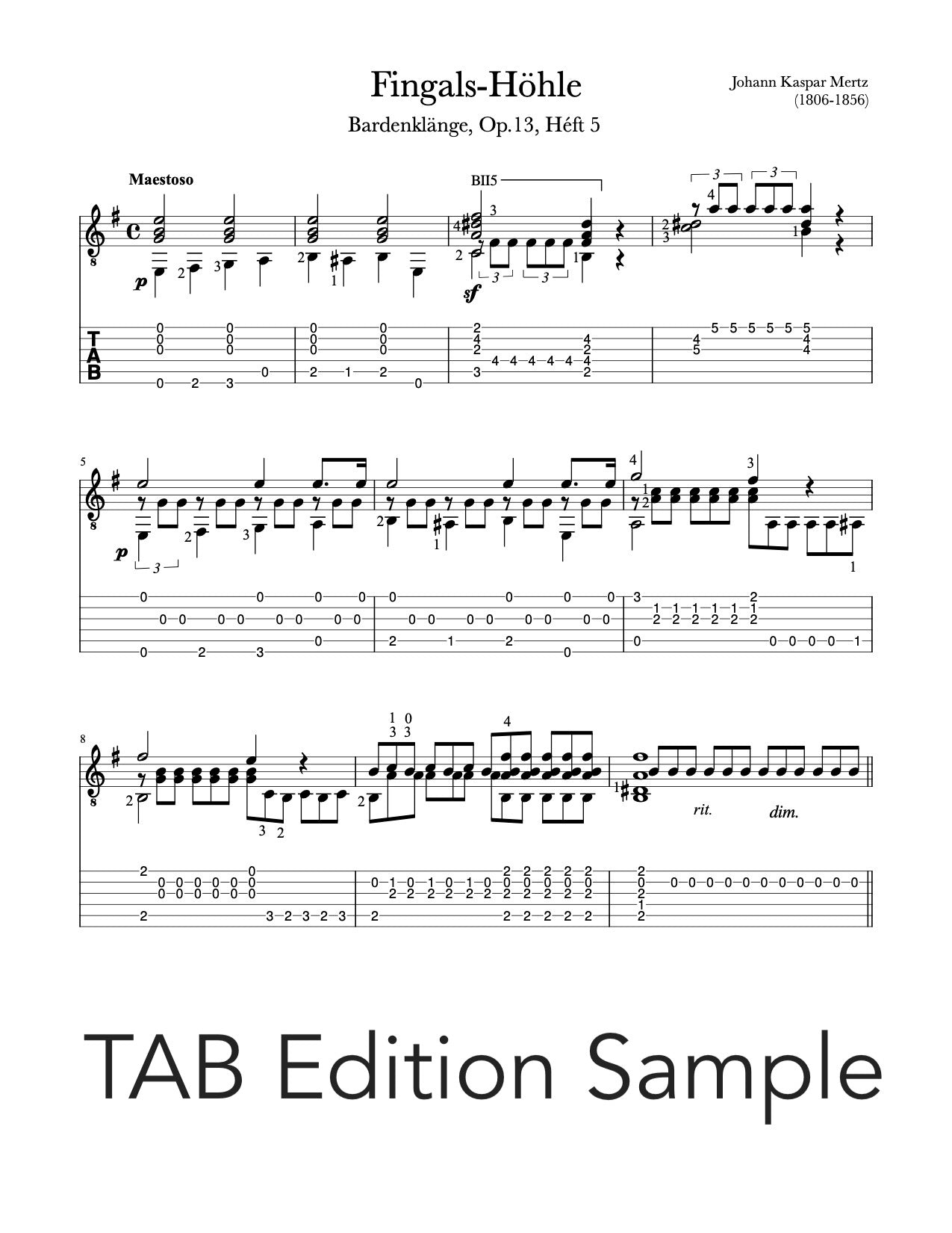 Fingals Hohle, Op.13 by Mertz (PDF tab sample)