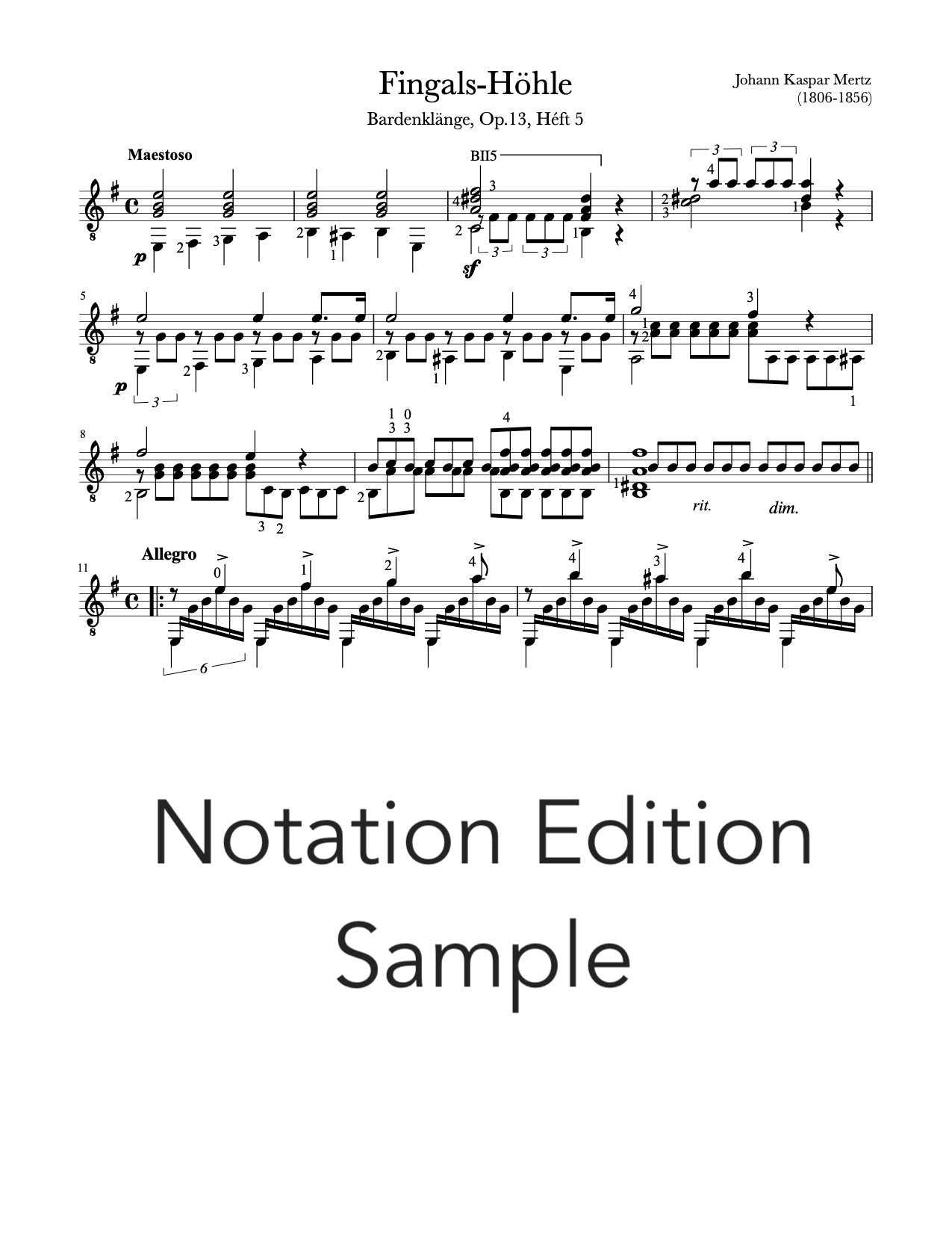 Fingals Hohle, Op.13 by Mertz (PDF sheet music sample)