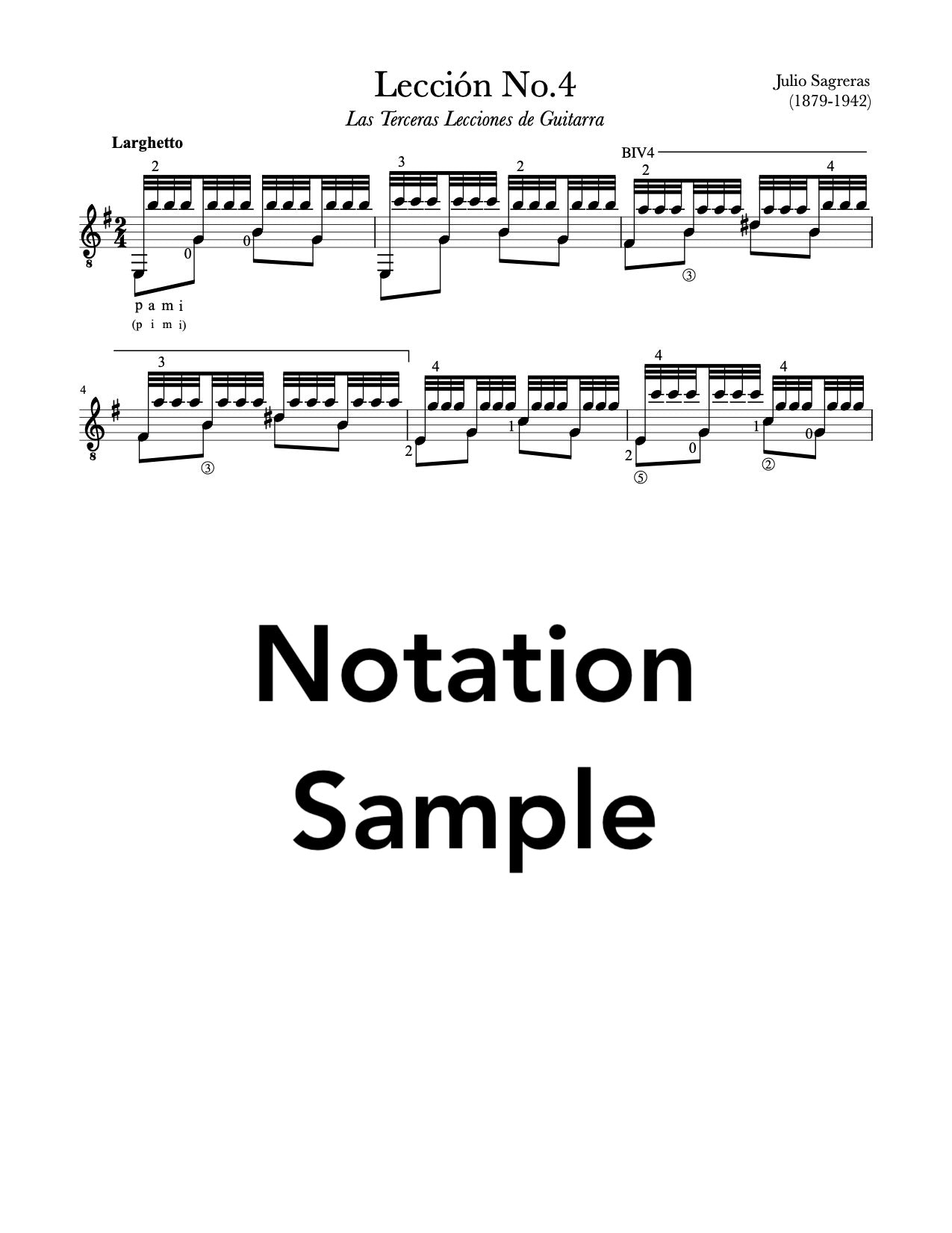 Lección No.4 from Las Terceras Lecciones de Guitarra by Sagreras - Sample Sheet Music for Classical Guitar