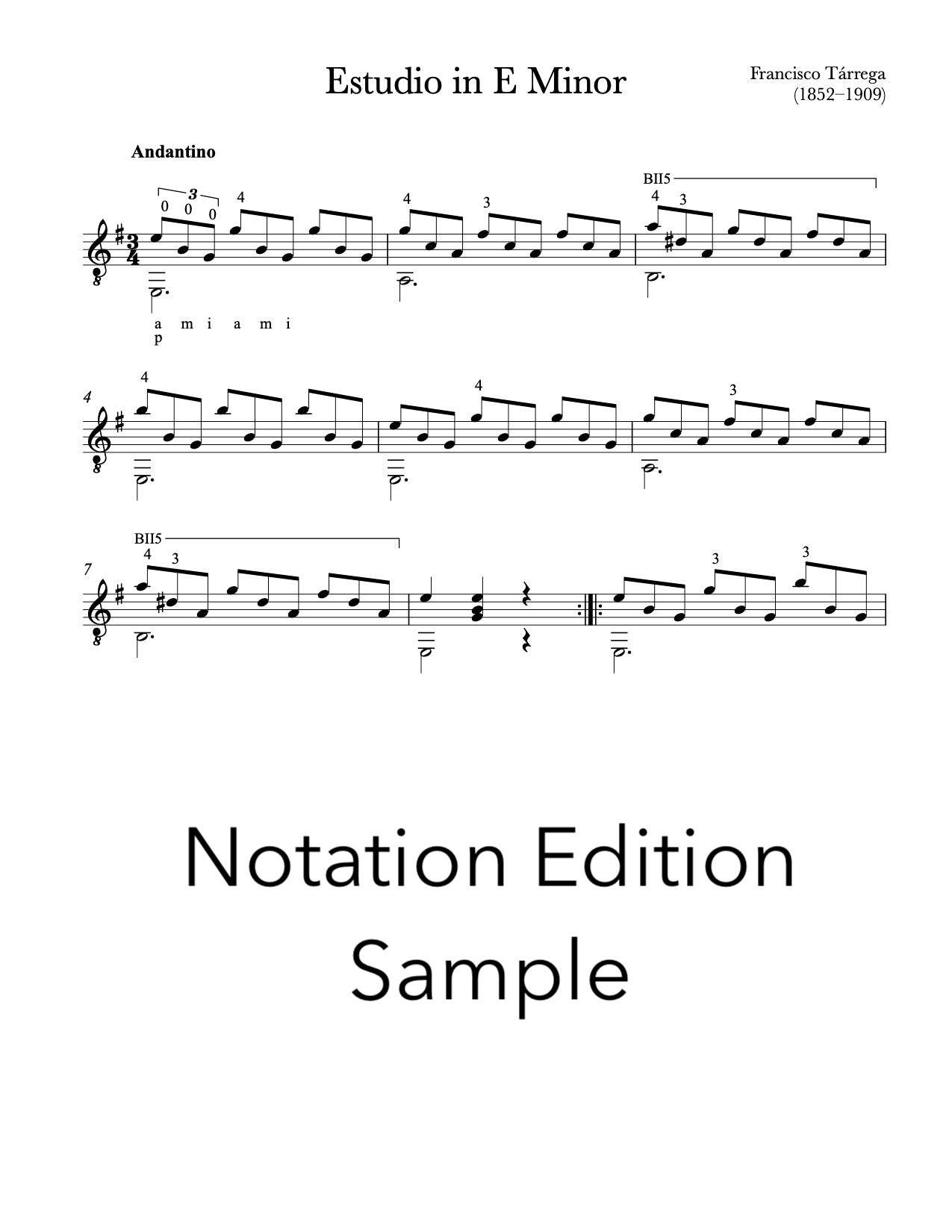 Estudio by Tarrega for Classical Guitar (Sample)
