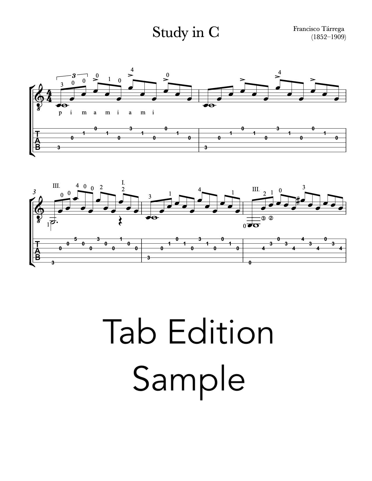Study in C by Francisco Tárrega - Tab Sample