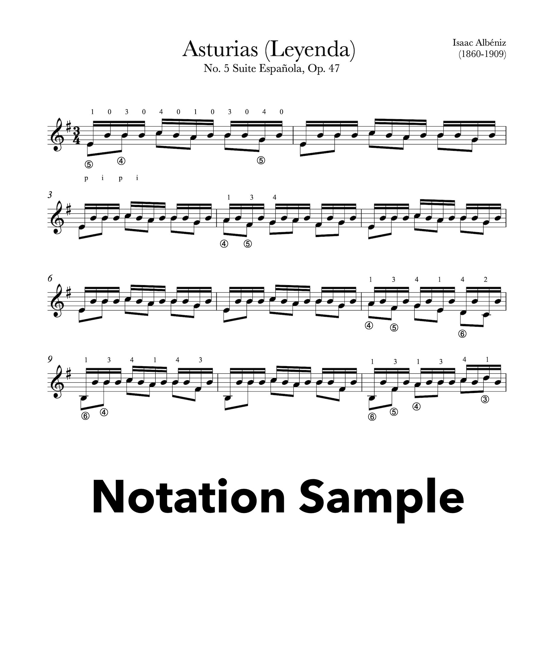 Asturias (Leyenda) by Albeniz for Guitar (Notation Sample)