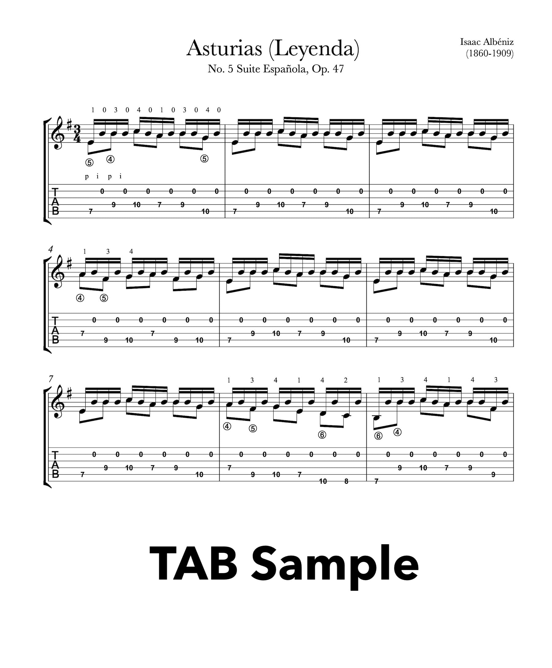 Asturias (Leyenda) by Albeniz for Guitar (TAB Sample)