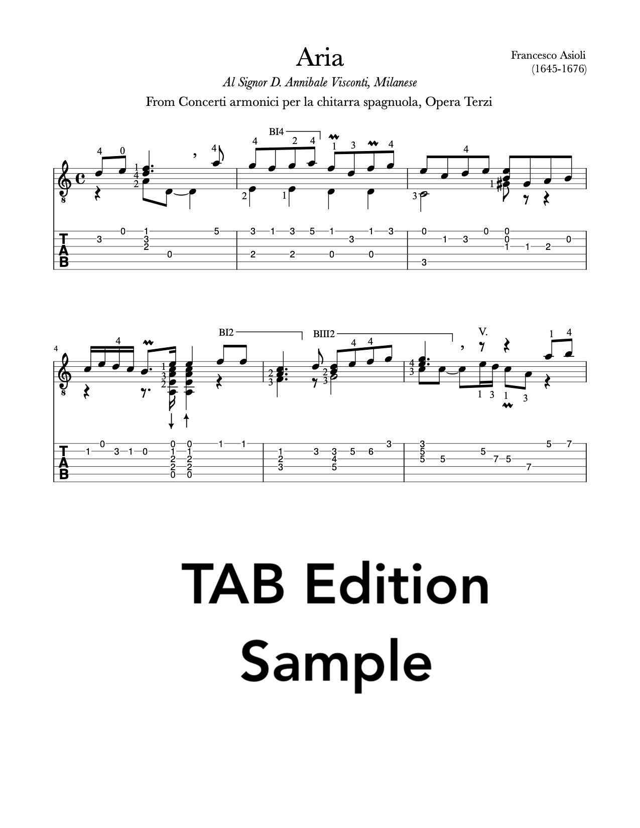 Aria and Capriccio by Francesco Asioli (Tab Sample)