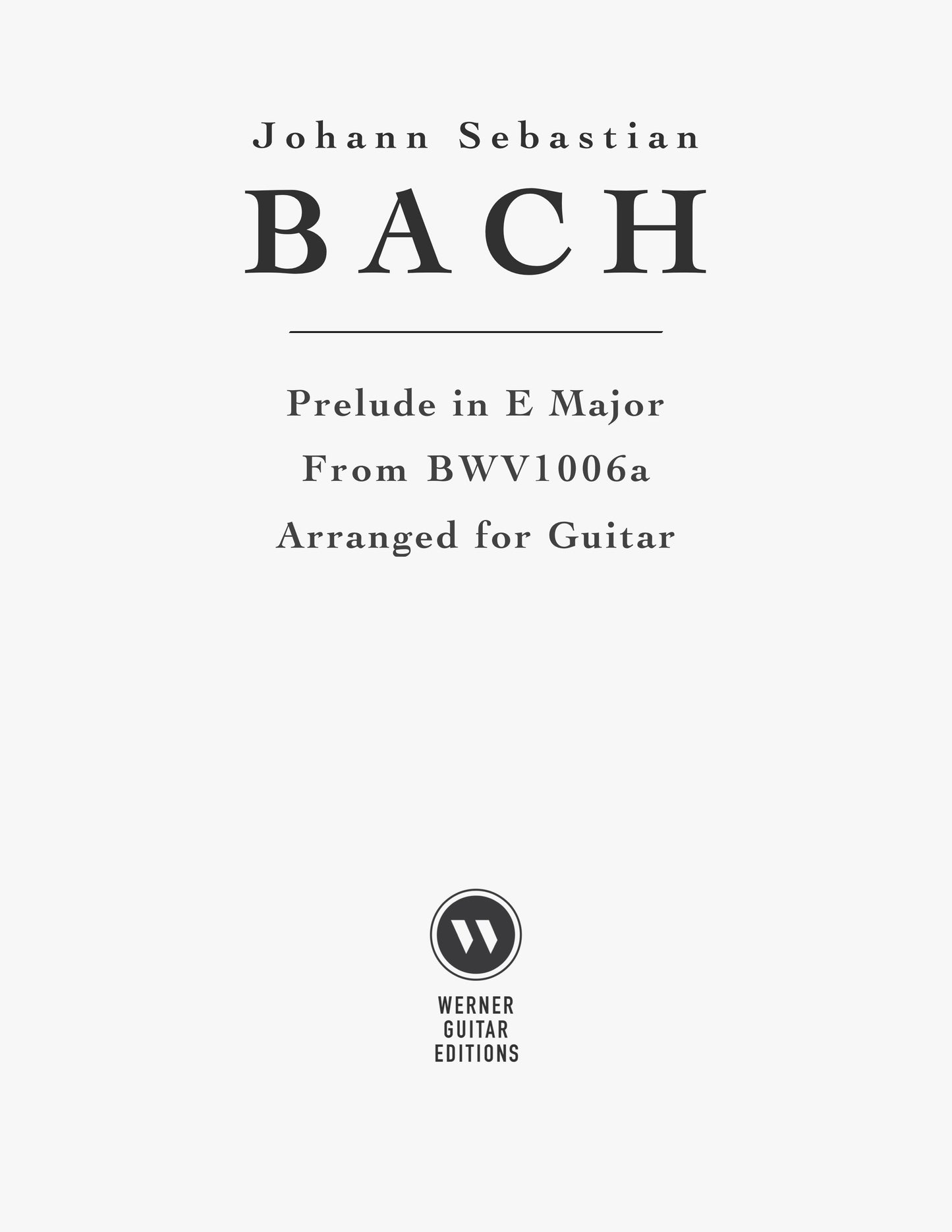 Prelude in E Major, BWV 1006a for Guitar - Title Page