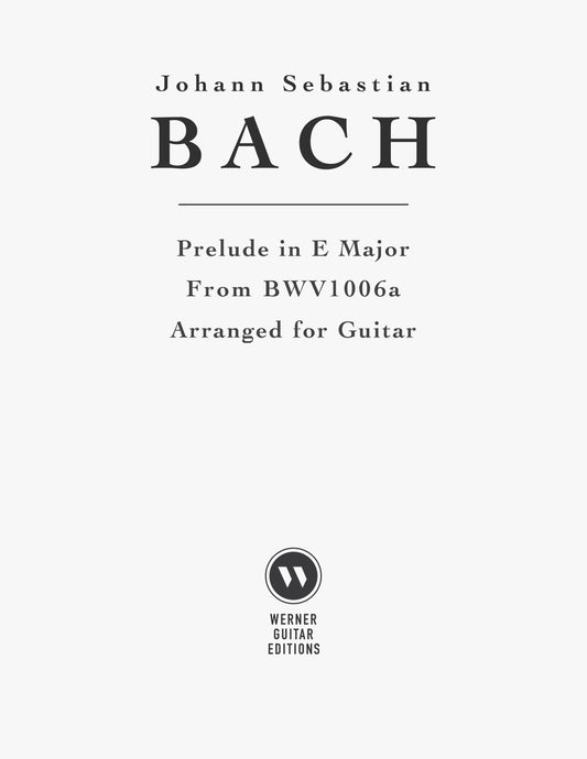 Prelude in E Major, BWV 1006a for Guitar - Title Page