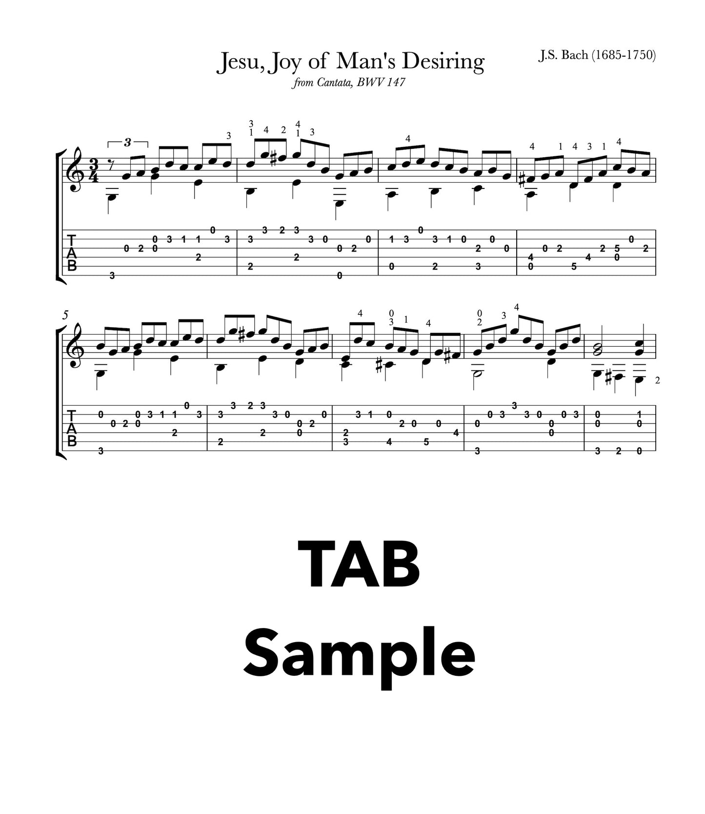 Jesu, Joy of Man’s Desiring by Bach for Guitar - Tab Sample