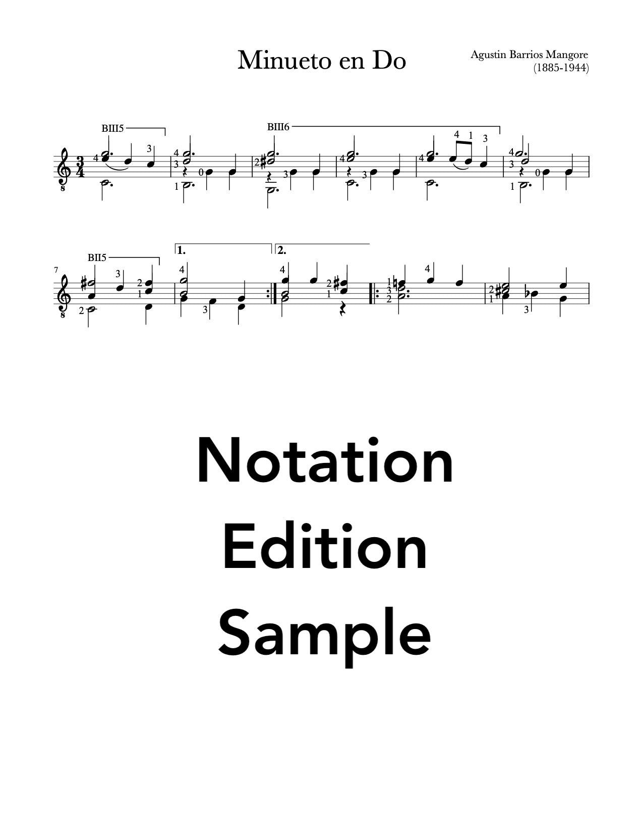 Minueto en Do by Agustin Barrios Mangore - Notation Sample