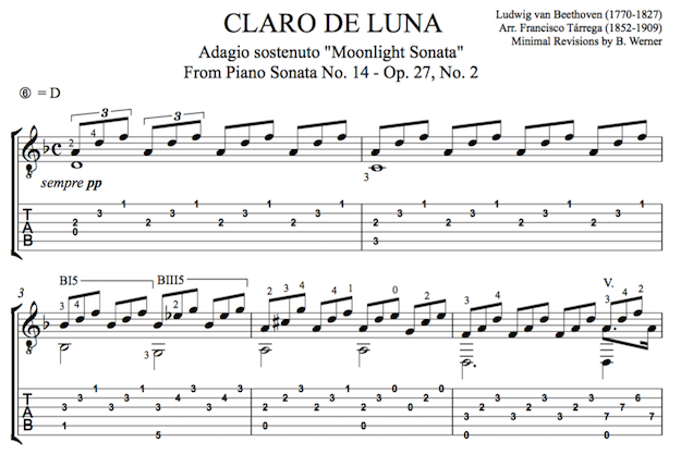 Moonlight Sonata by Beethoven for Guitar (Tab Sample)