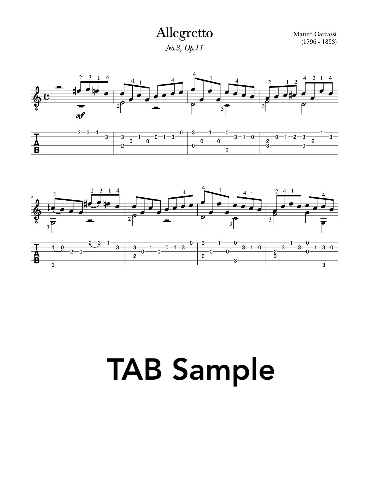10 Petites Pièces, Op.11 by Carcassi (Tab Sample)