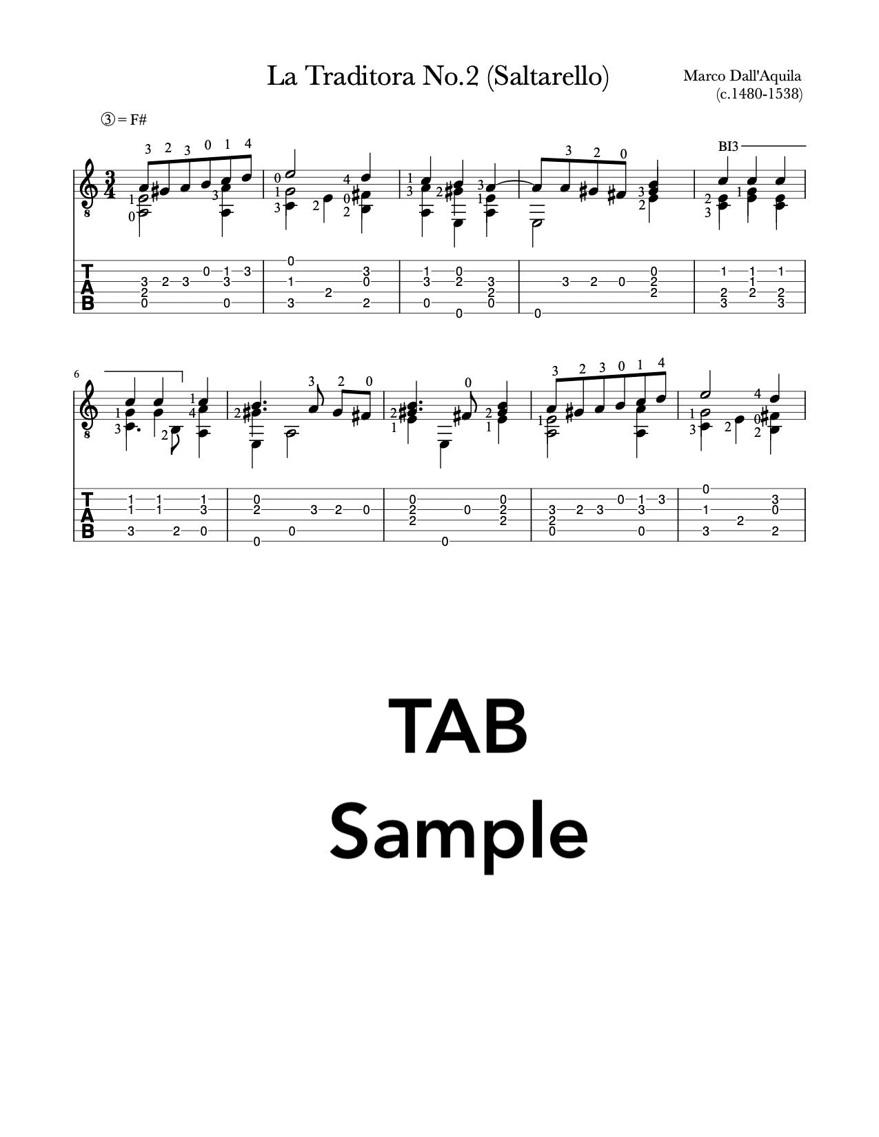 La Traditora, Saltarello by Marco Dall'Aquila (TAB Sample)
