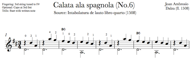 Calata ala Spagnola by Dalza (Notes Sample)