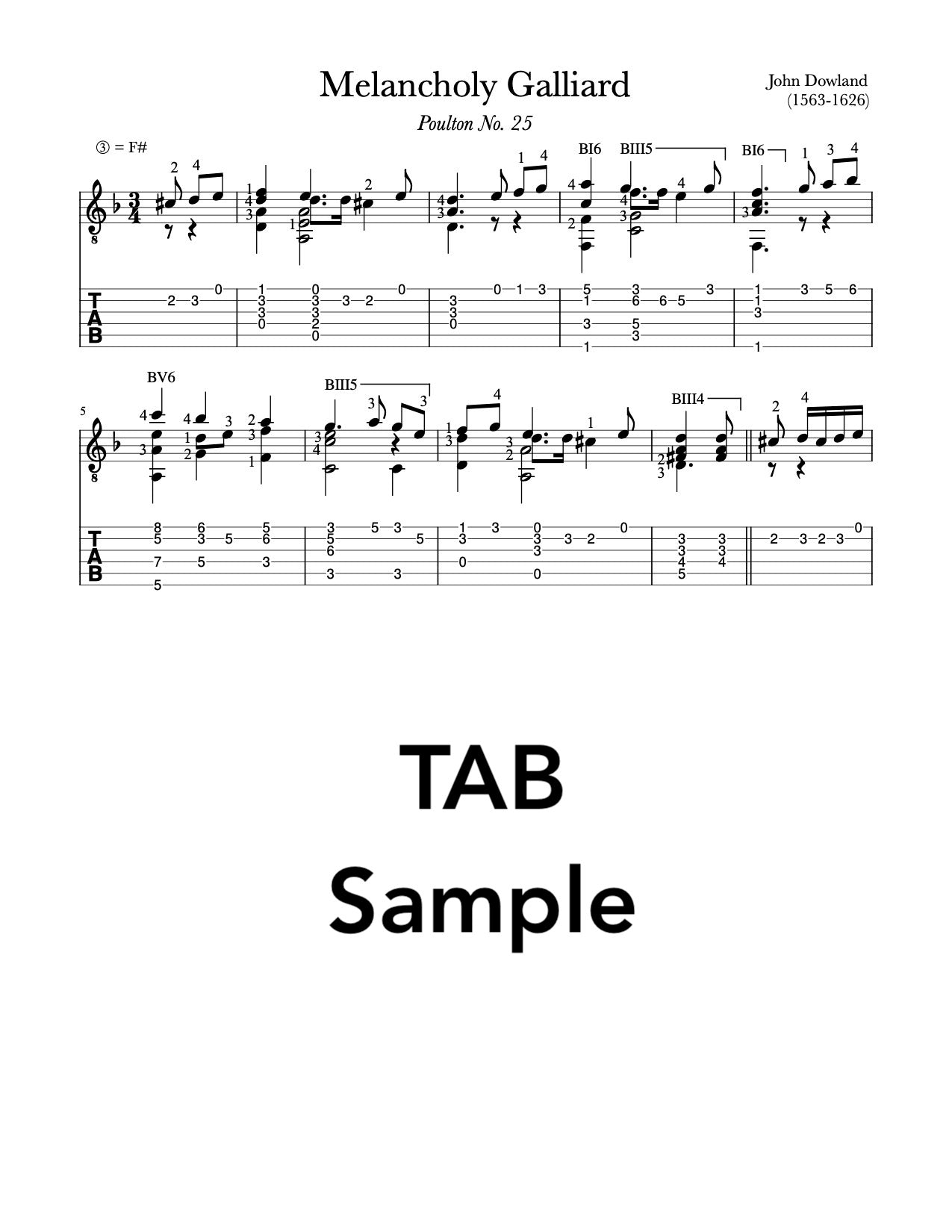 Melancholy Galliard by Dowland (TAB Sample)
