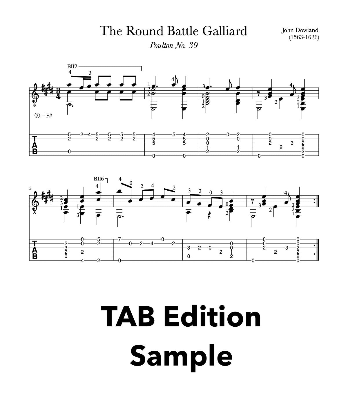 The Round Battle Galliard by Dowland (TAB Sample)
