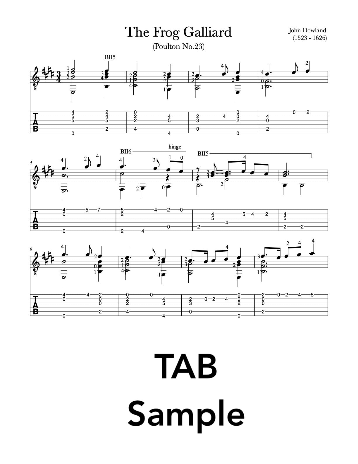 The Frog Galliard by Dowland (Tab Sample)