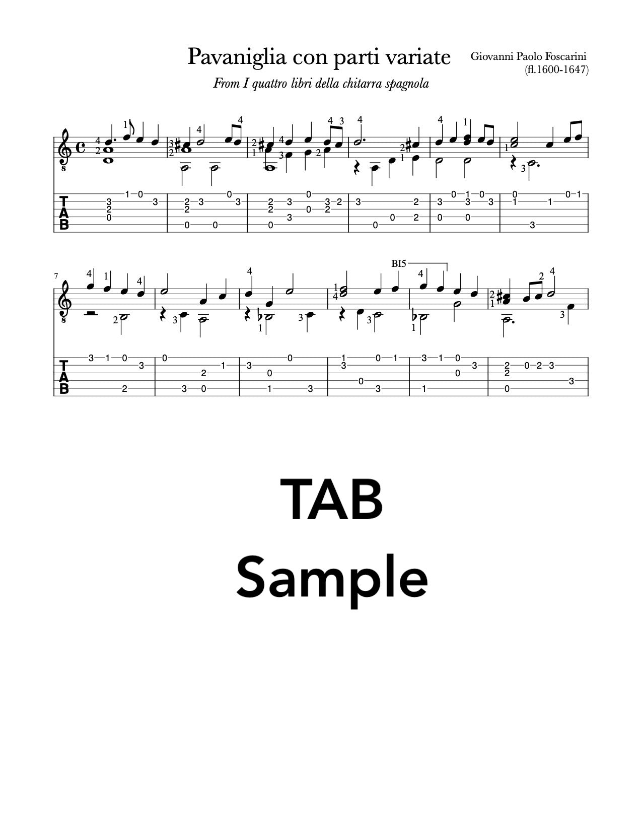 Pavaniglia con parti variate by Giovanni Paolo Foscarini (TAB Sample)
