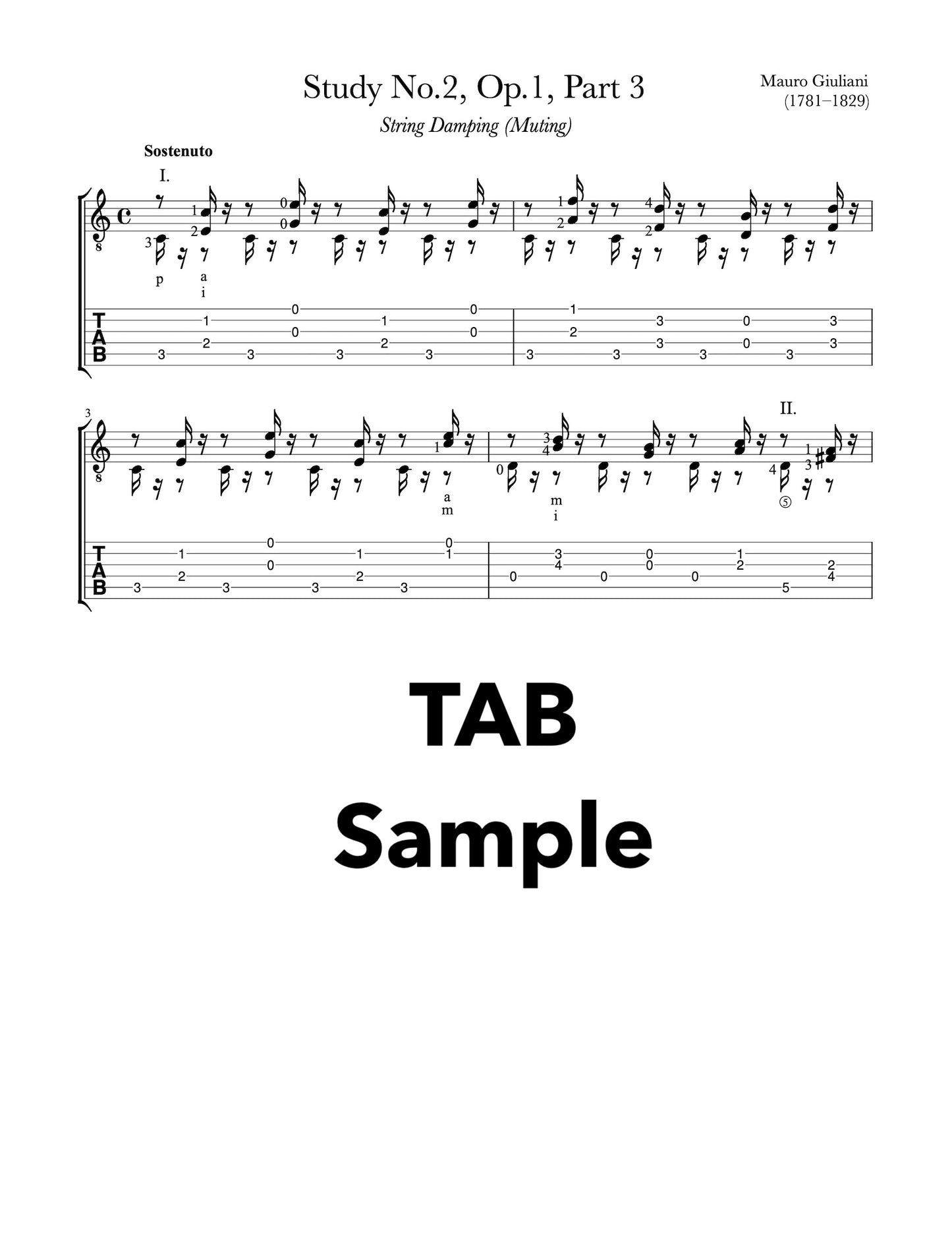 Study or Etude No.2, Op.1, Part 3 by Giuliani - TAB Sample