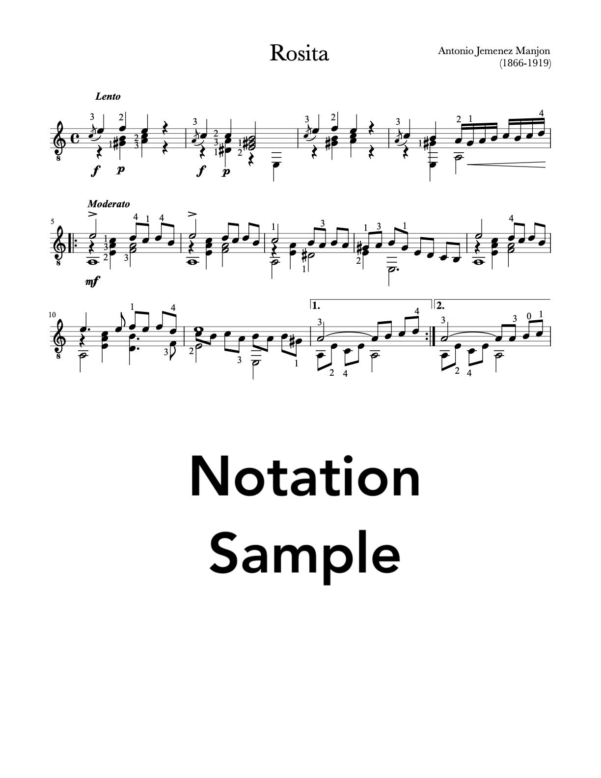 Rosita by Antonio Manjon on Guitar (Sheet Music Sample)