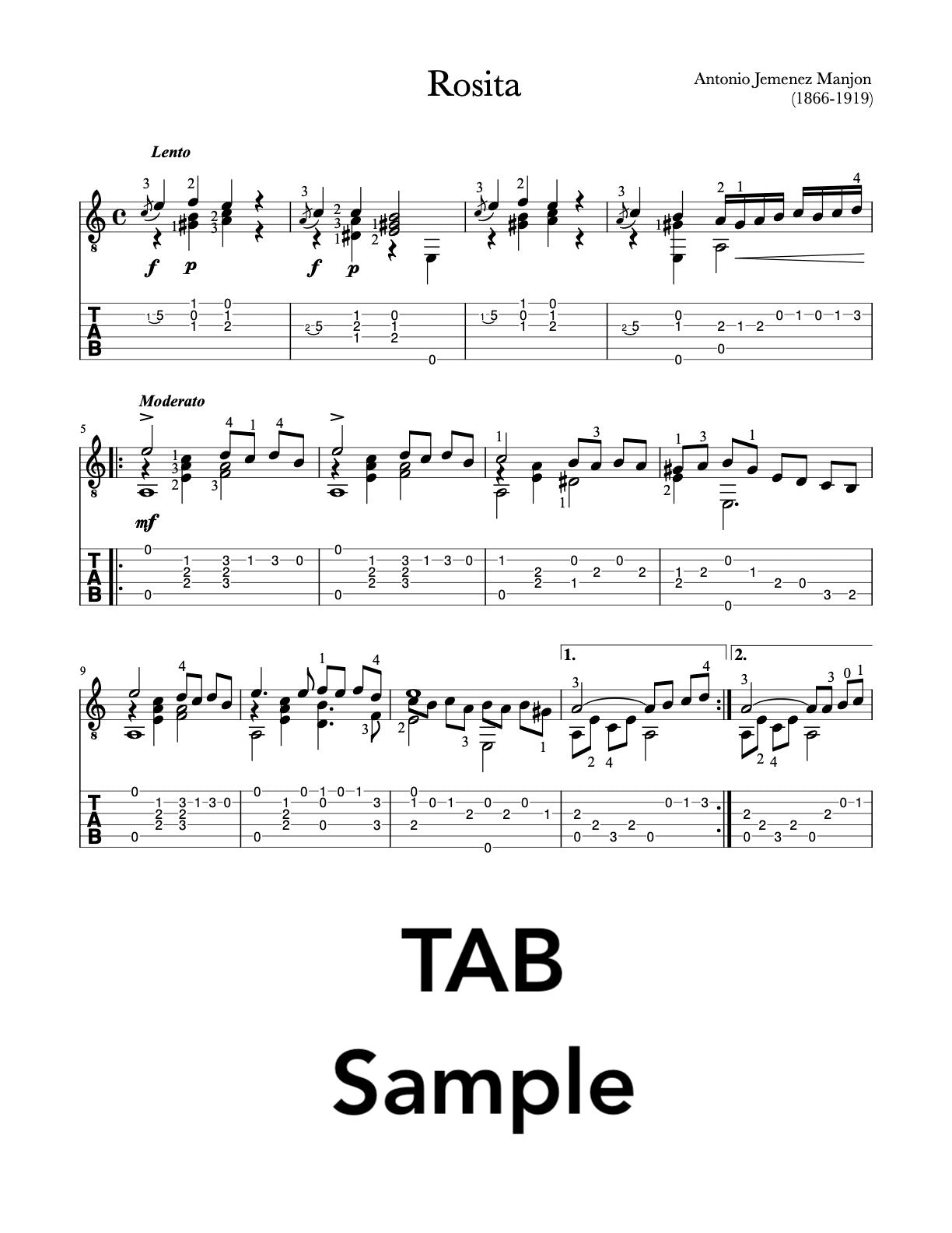 Rosita by Antonio Manjon on Guitar (TAB Sample)