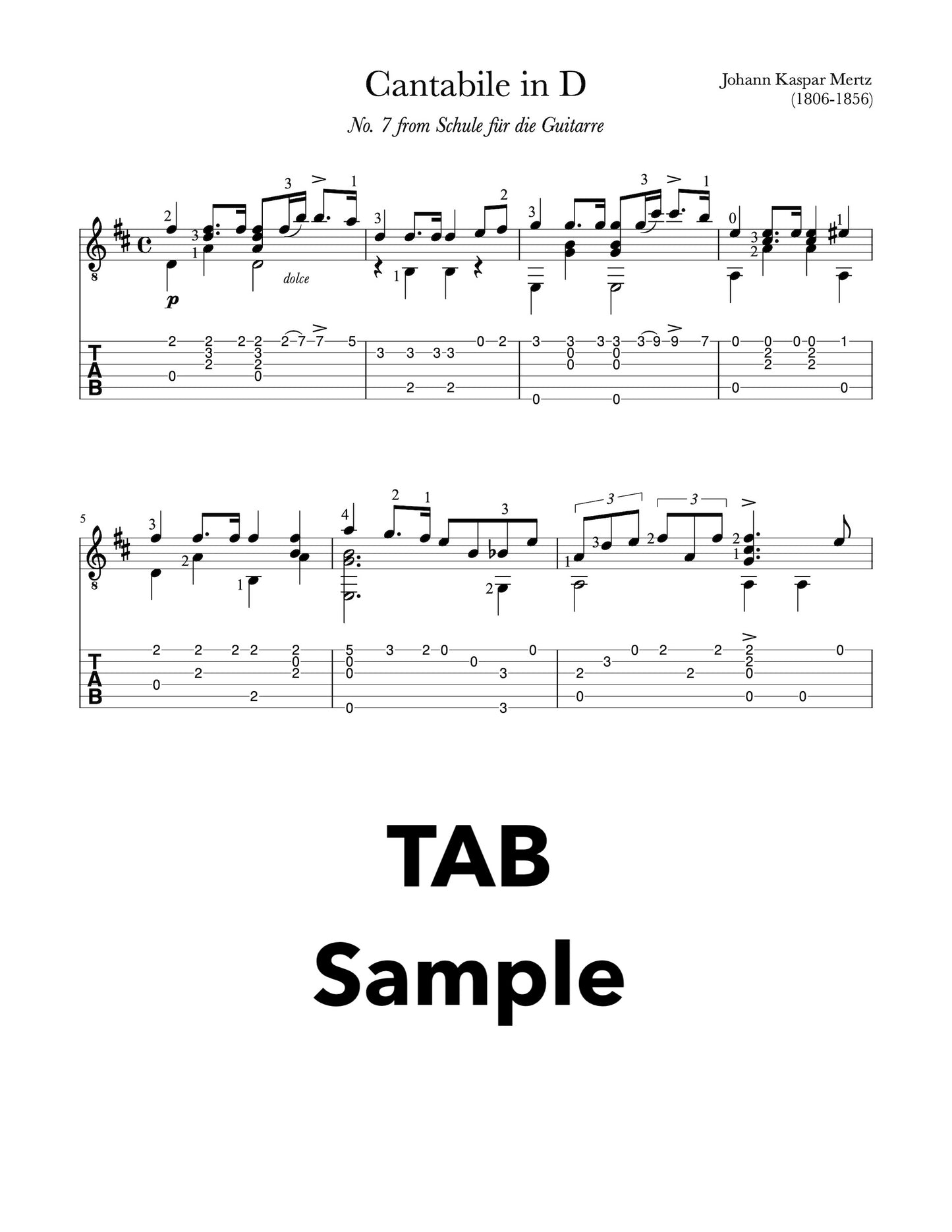 Cantabile in D by Mertz (Tab Sample)