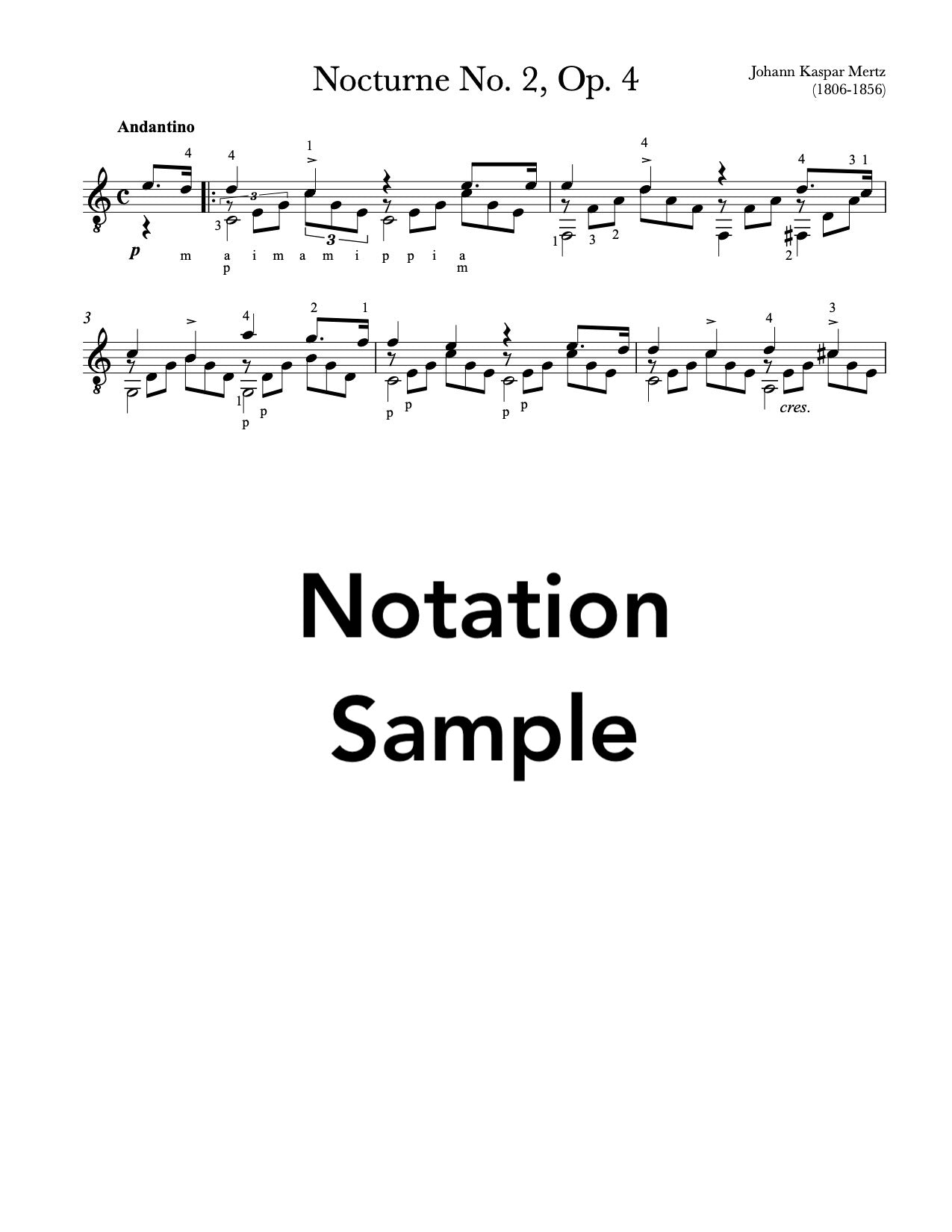 Nocturne No.2, Op.4 by Mertz (Sample Notation)