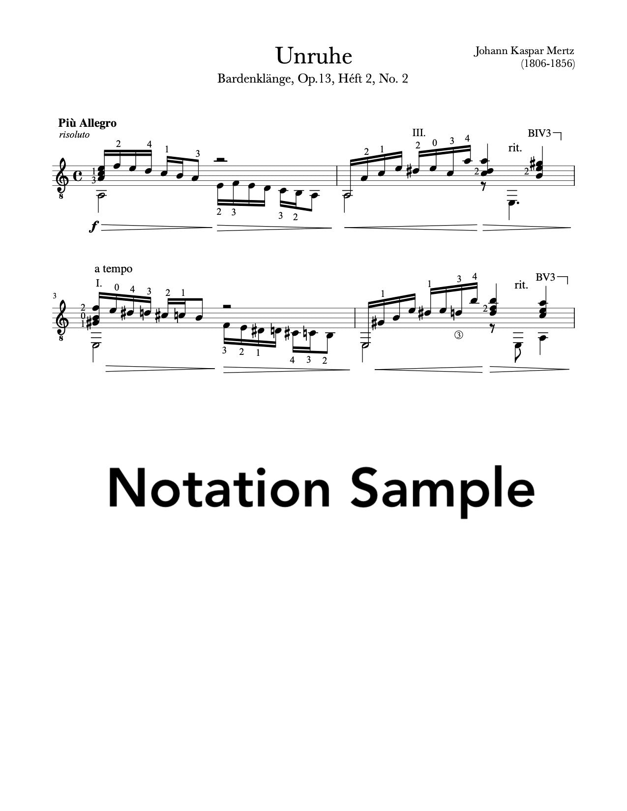 Unruhe by Mertz (Sheet Music Sample)
