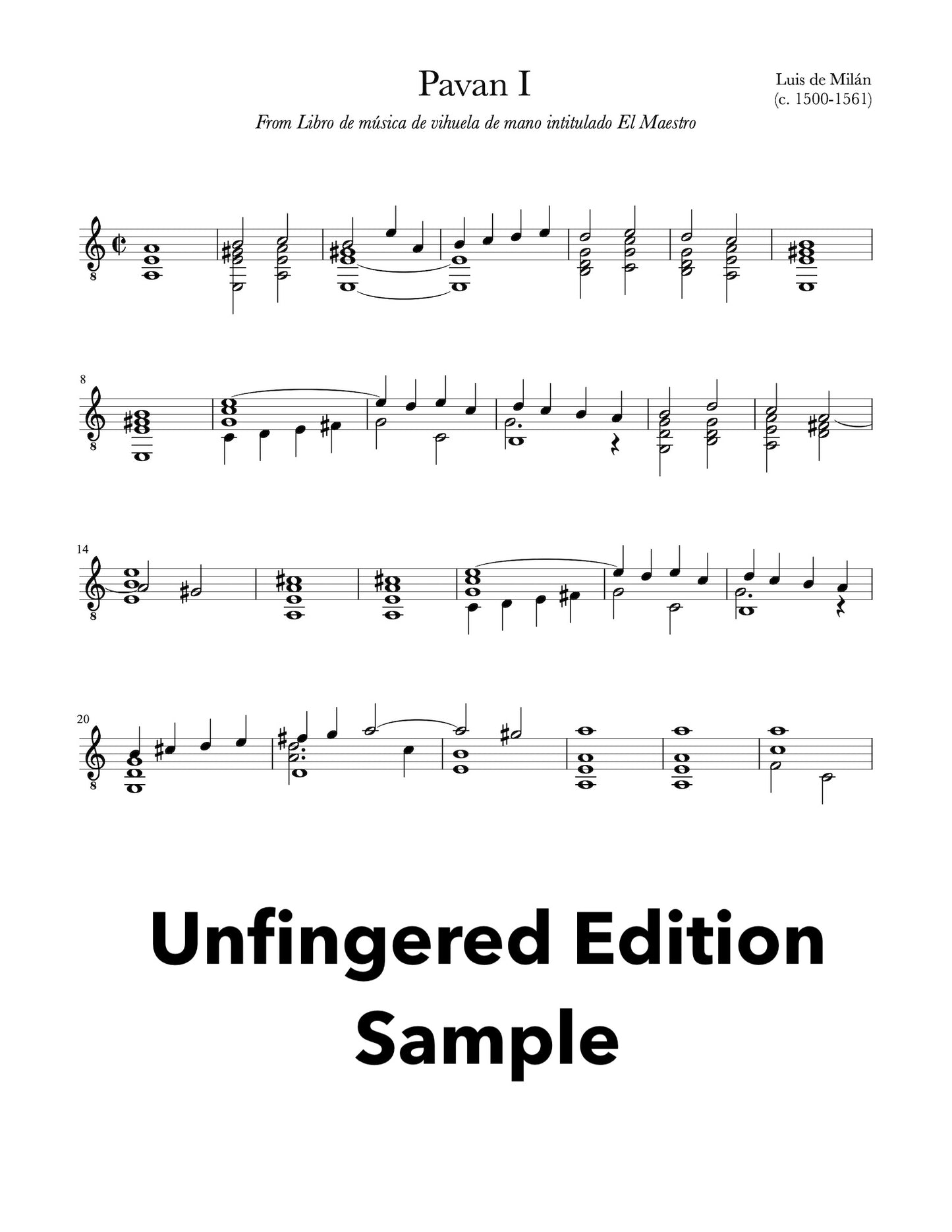 Six Pavans by Luis Milán for Guitar (Unfingered Sample))