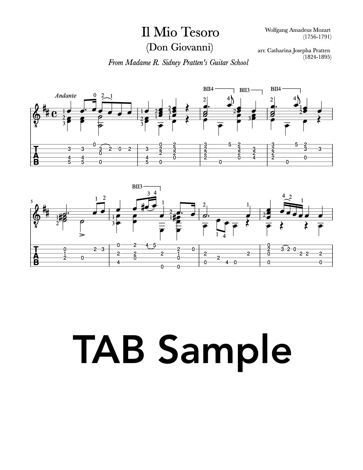 Il Mio Tesoro by Mozart, arr. Pratten (PDF) - Tab Sample