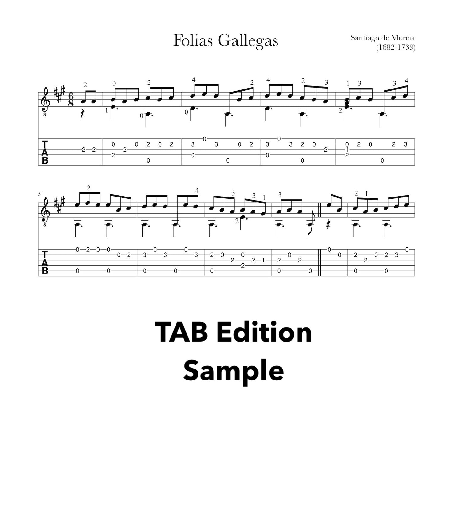 Folias Gallegas by Santiago de Murcia (TAB Sample)