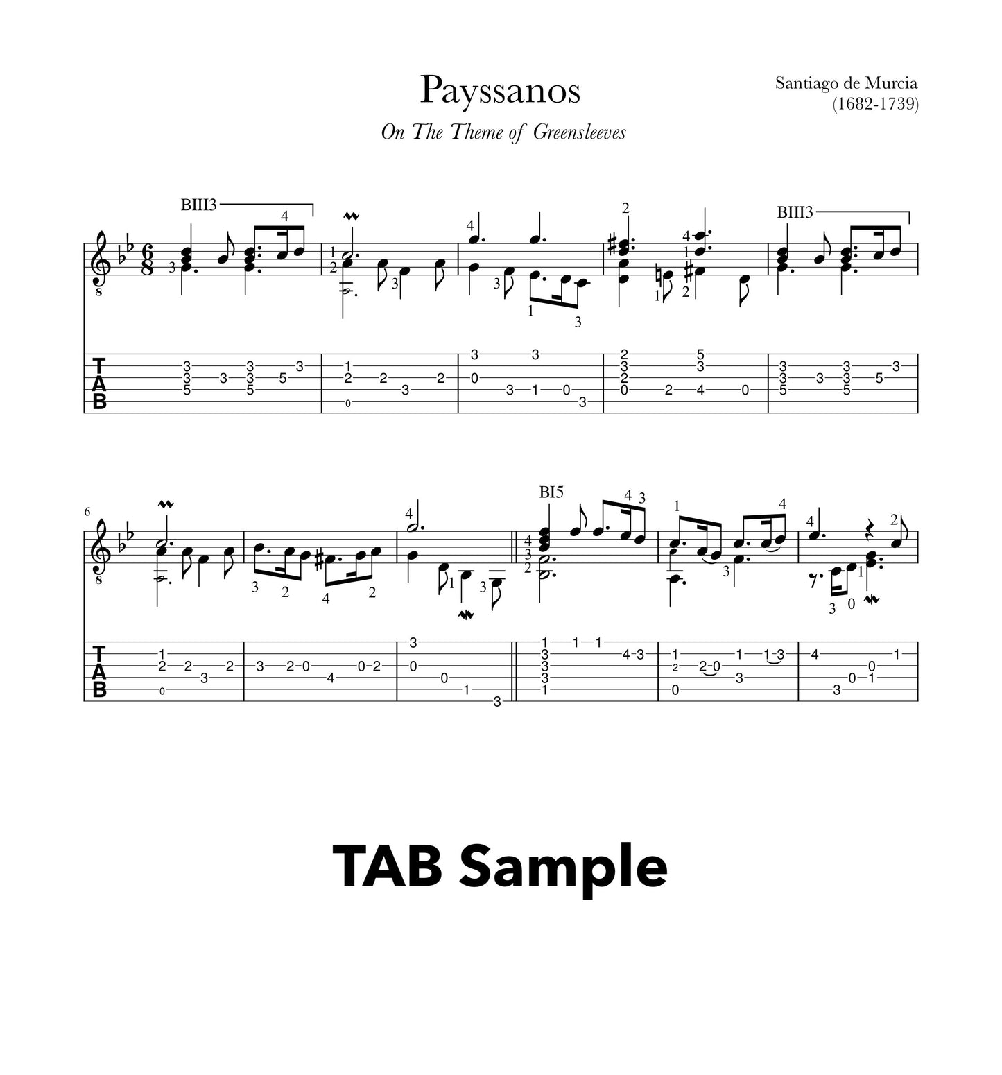 Payssanos (Greensleeves) by Santiago de Murcia (PDF)