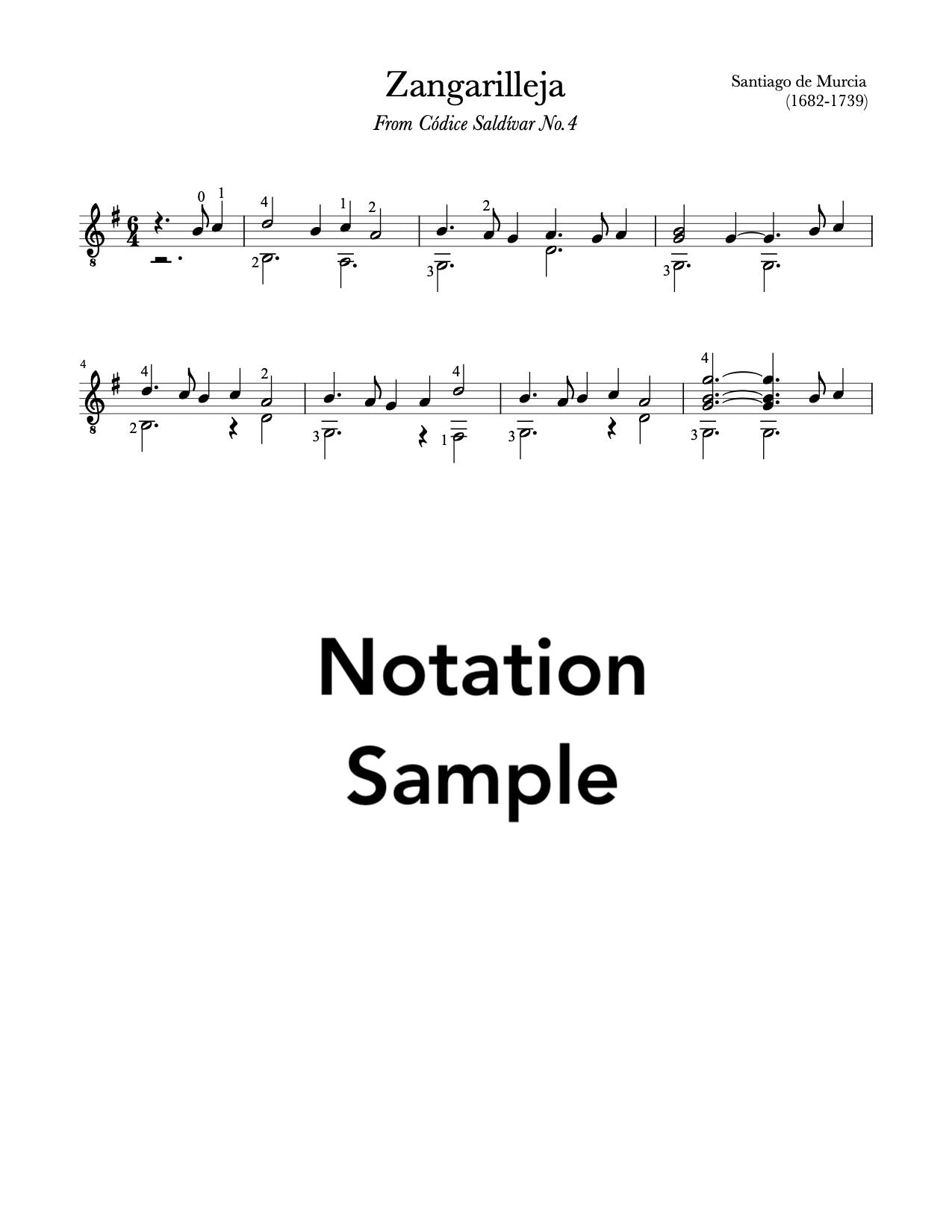 Zangarilleja by Santiago de Murcia (Notation Sample)