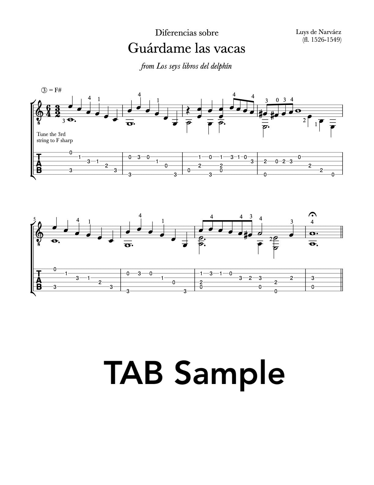 Guardame las vacas by Narváez (PDF TAB Sample)
