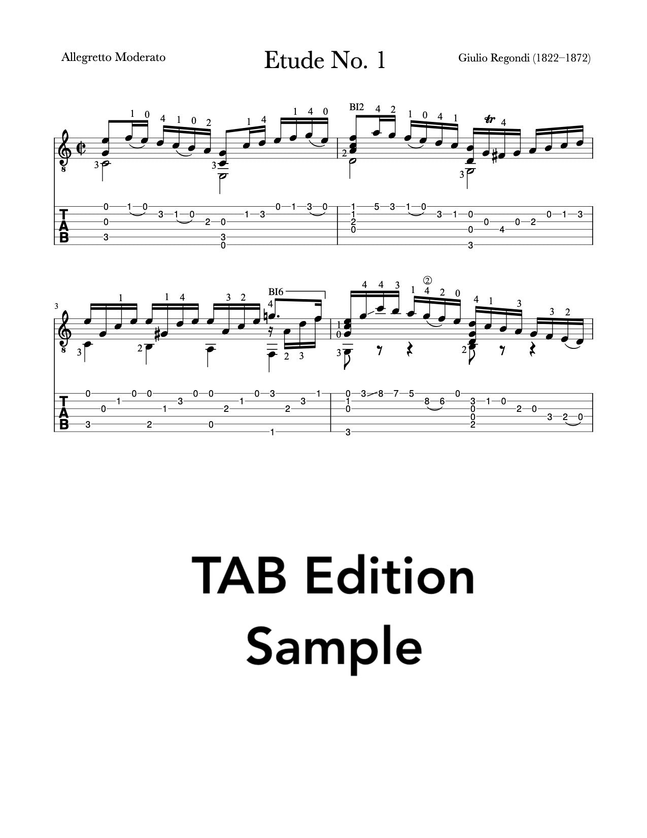 Etude No.1 by Giulio Regondi (PDF TAB Sample)