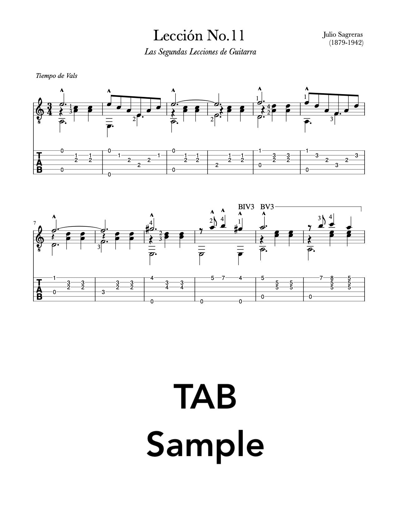 Lección No.11, Book 2 by Sagreras (Tab Sample)