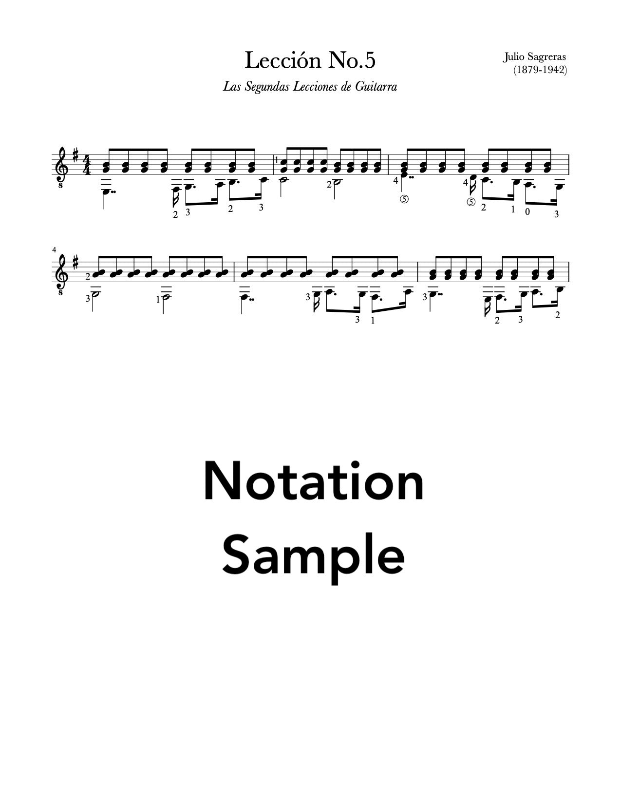 Lección No.5, Book 2 by Sagreras (Notation Sample)