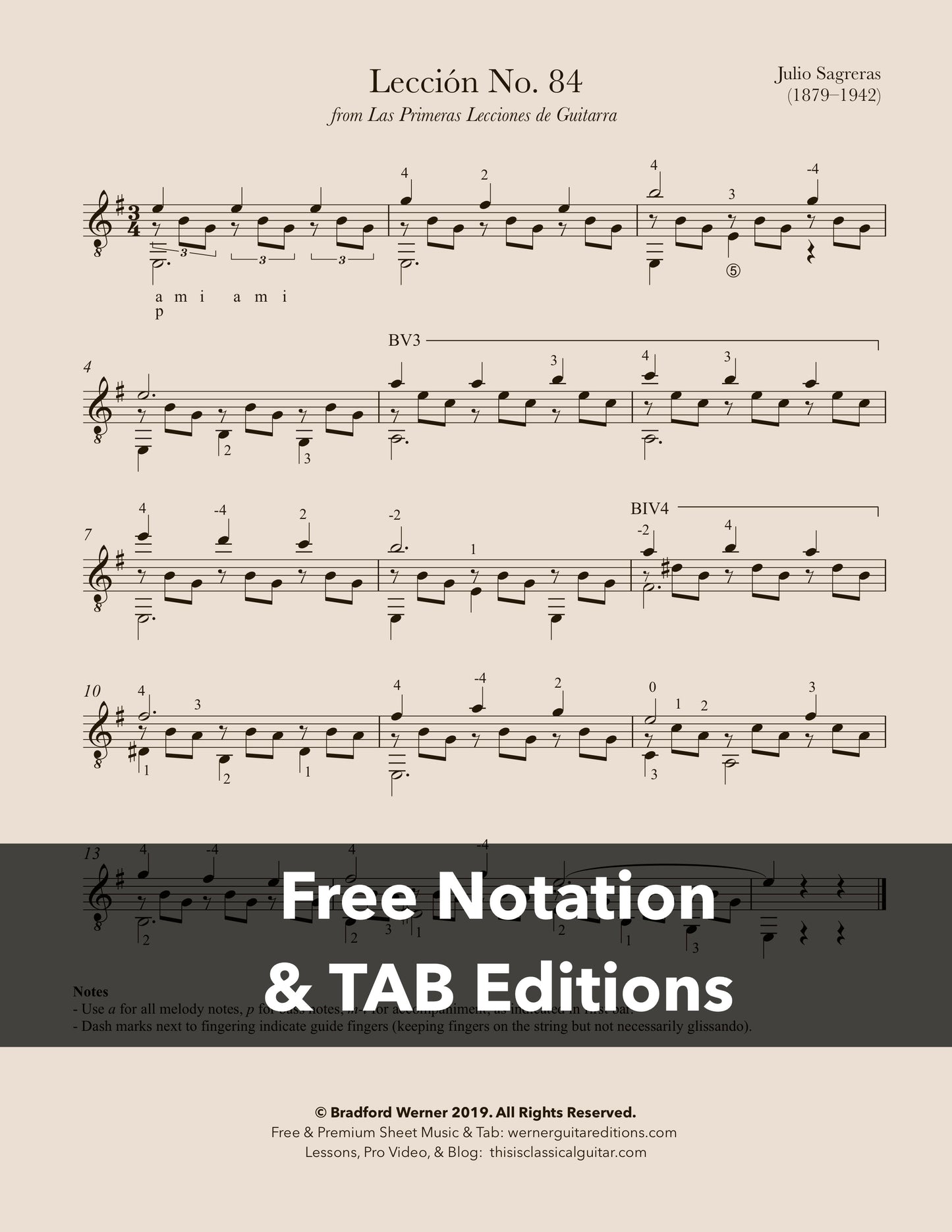 Lección No. 84 by Sagreras for Guitar (PDF)