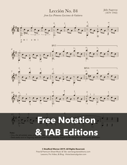Lección No. 84 by Sagreras for Guitar (PDF)