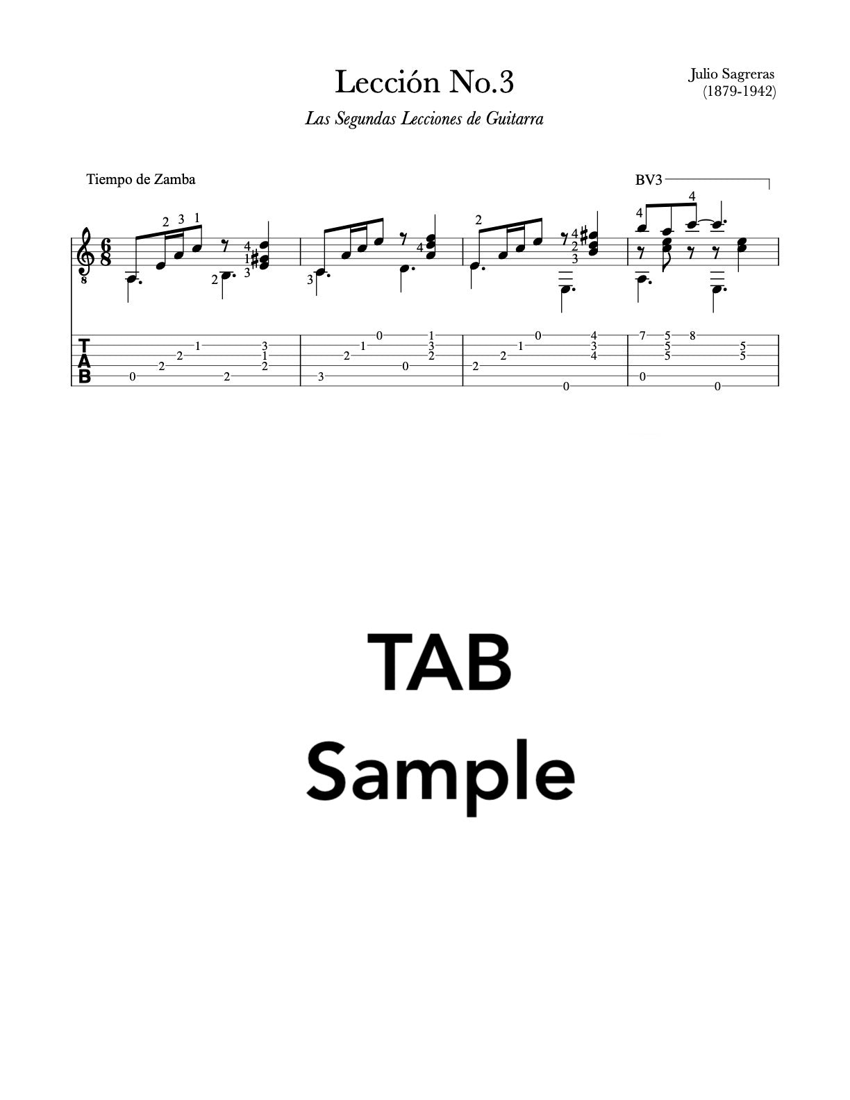 Lección No.3, Book 2 by Sagreras (Tab Sample)
