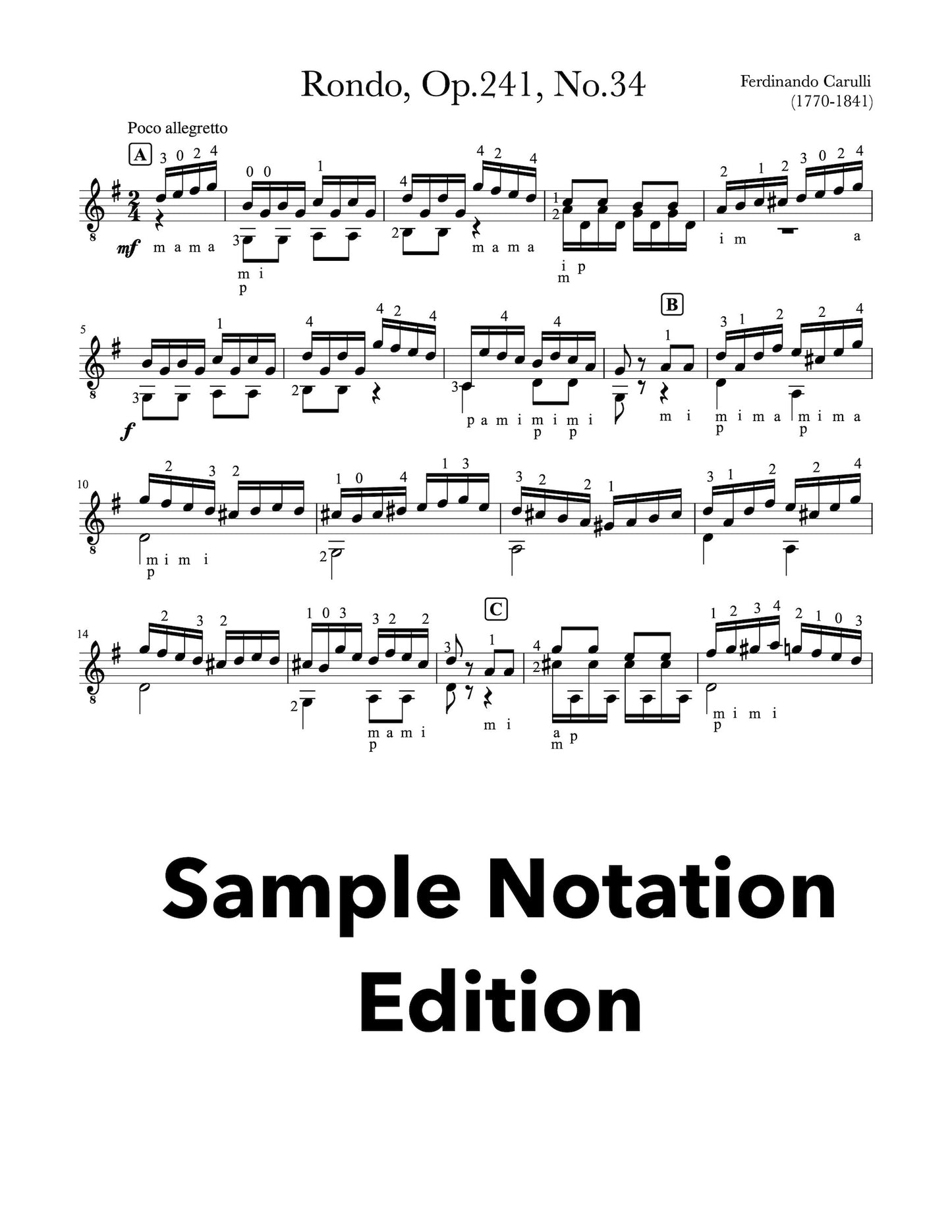 Classical Guitar Repertoire Lessons Grade 4 - Sample Notation