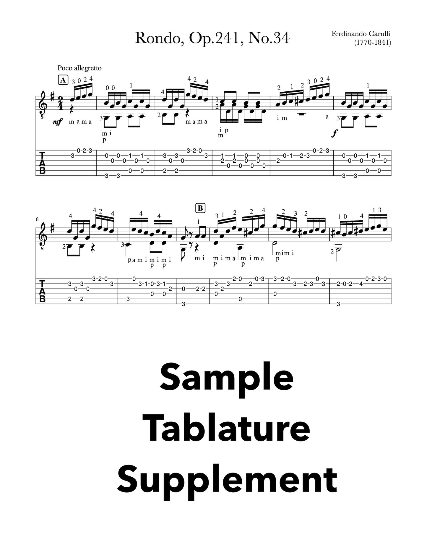 Classical Guitar Repertoire Lessons Grade 4 - Sample Tab