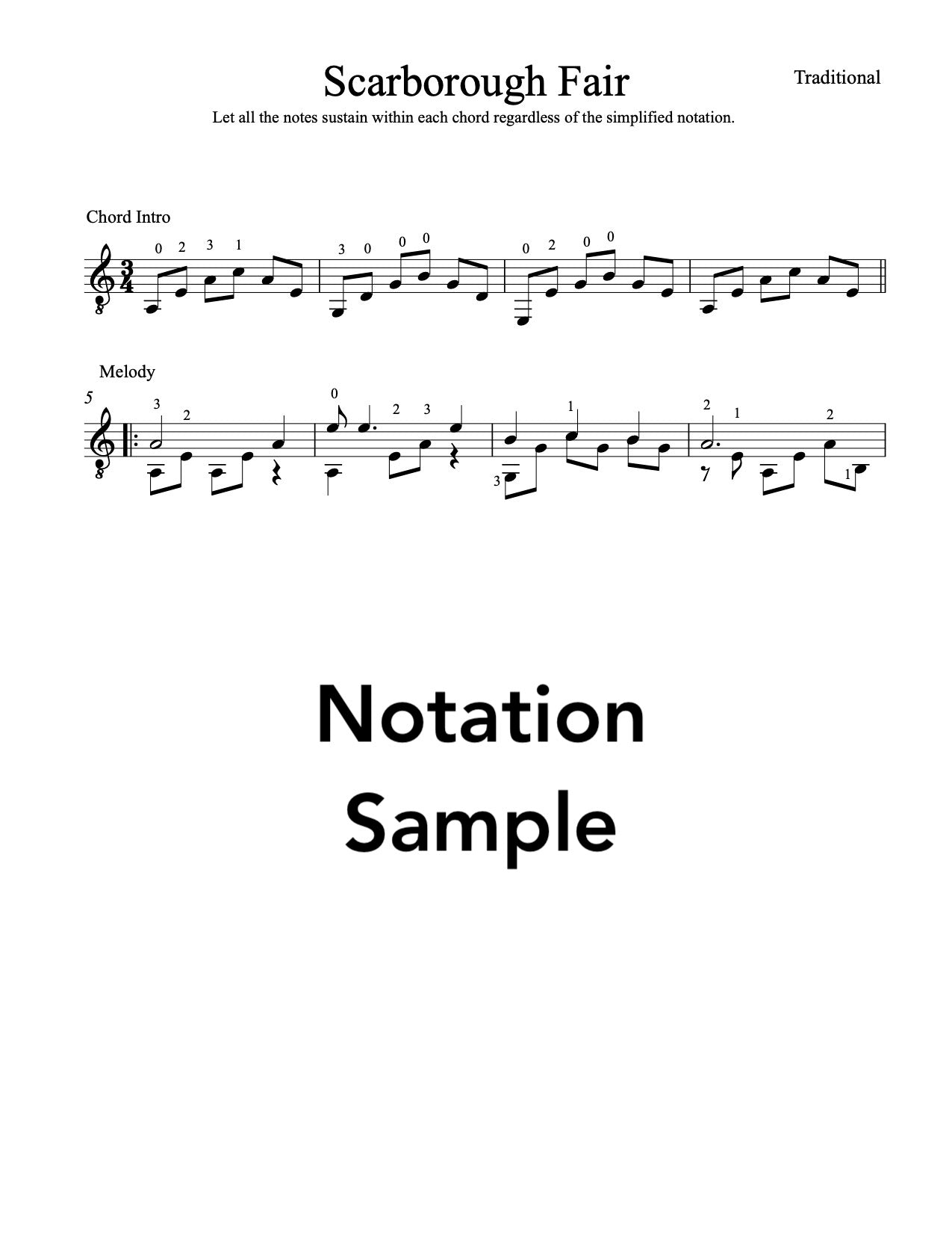 Scarborough Fair for Guitar (Notation Sample)
