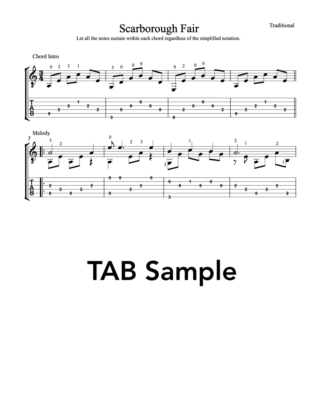 Scarborough Fair for Guitar (TAB Sample)