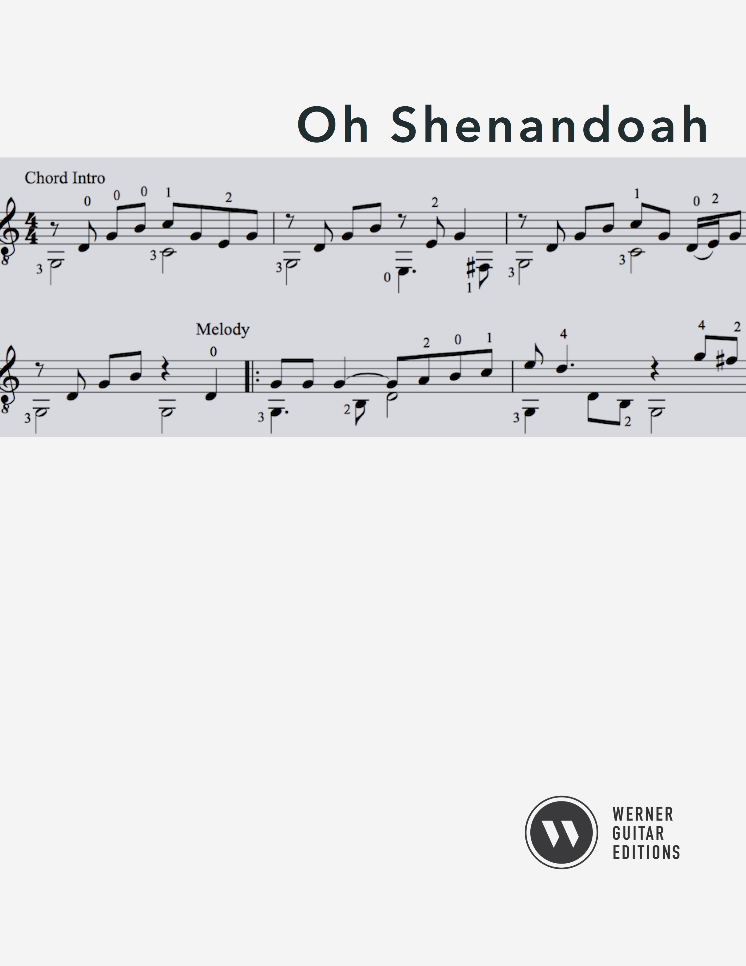 Shenandoah for Voice or Guitar, with Free Lead Sheets and Guitar Tabs