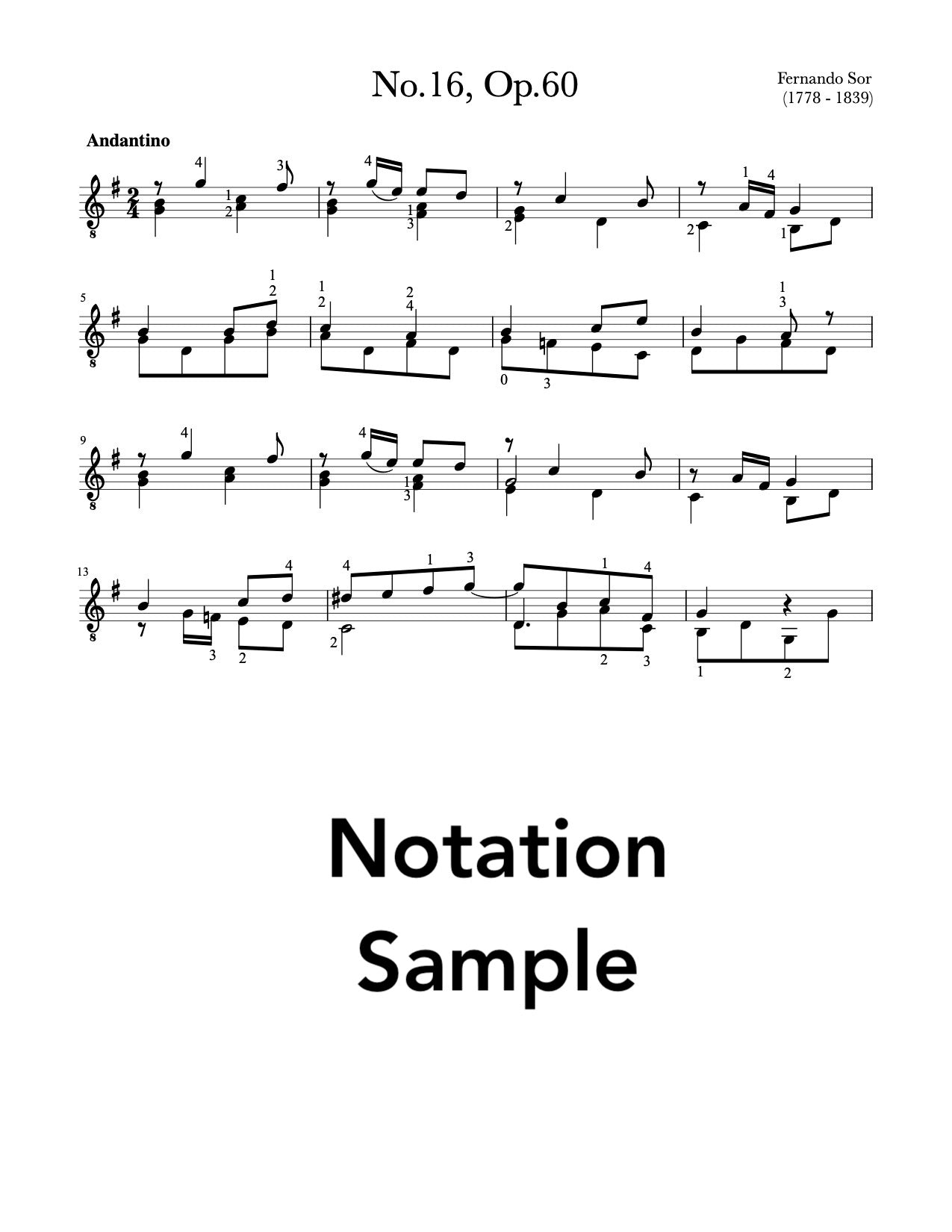 25 Progressive Studies, Op.60 by Fernando Sor (Notation Sample)