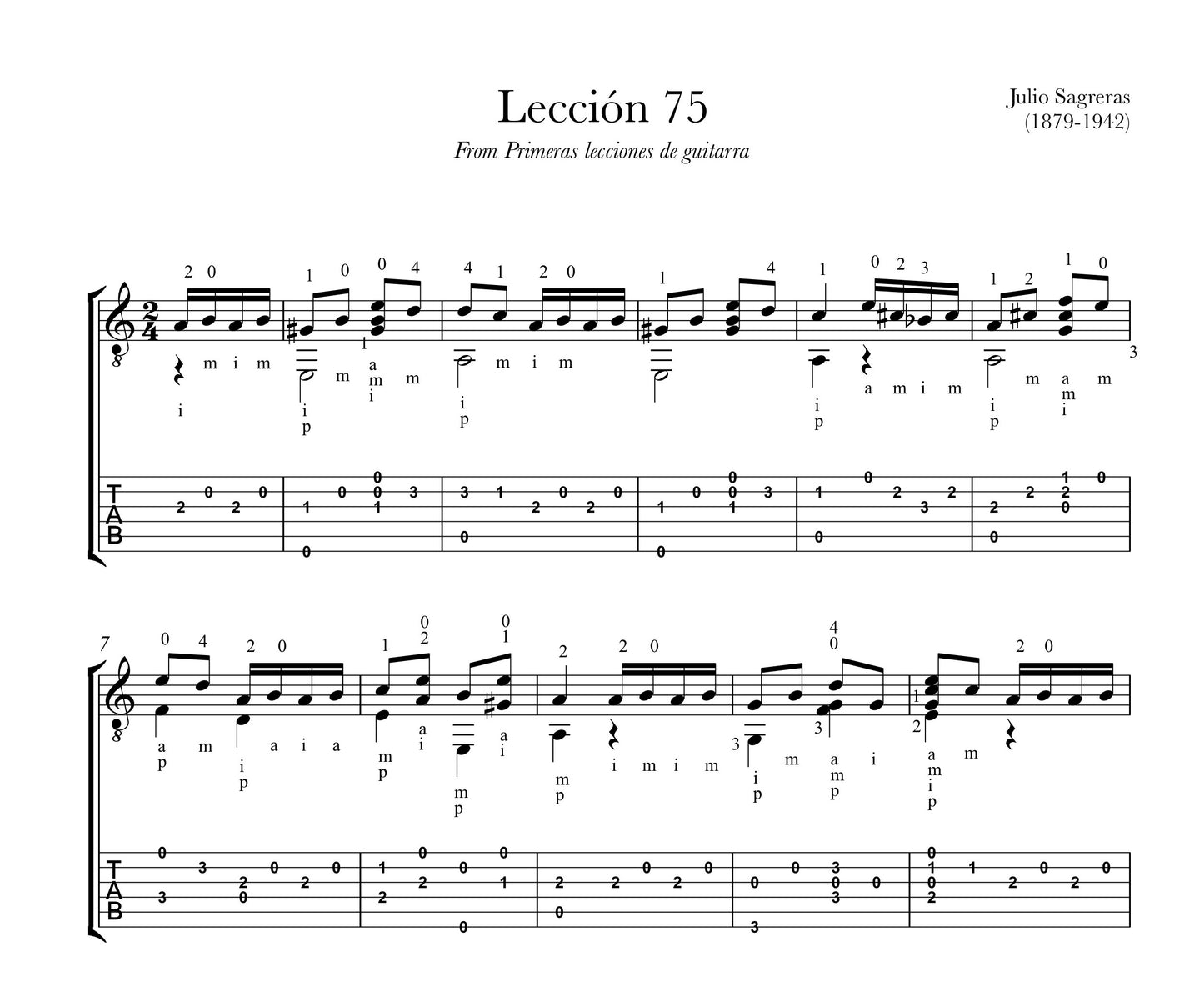 Classical Guitar Repertoire Lessons Grade 1 - TAB Sample