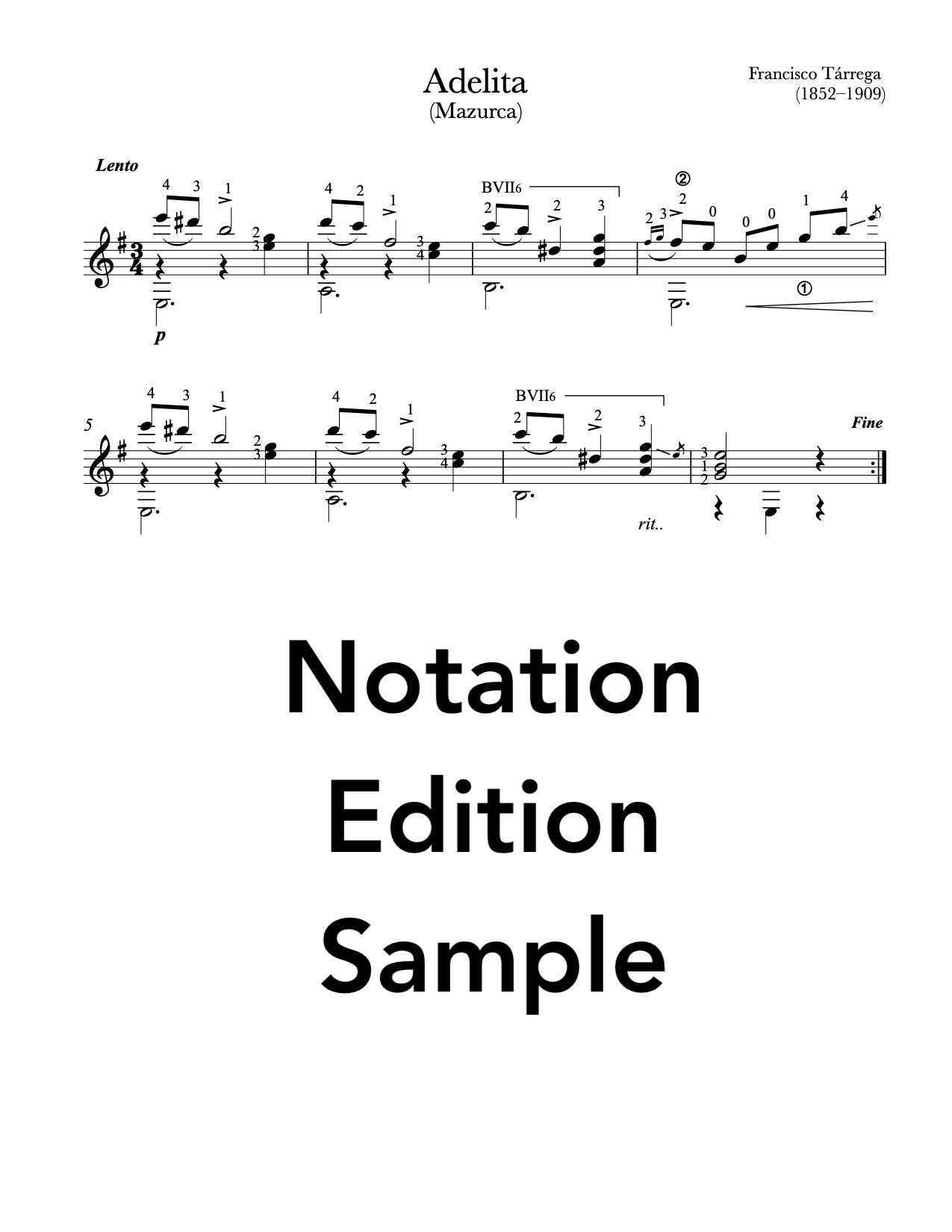 Adelita - Mazurca by Tarrega (Notation Sample)