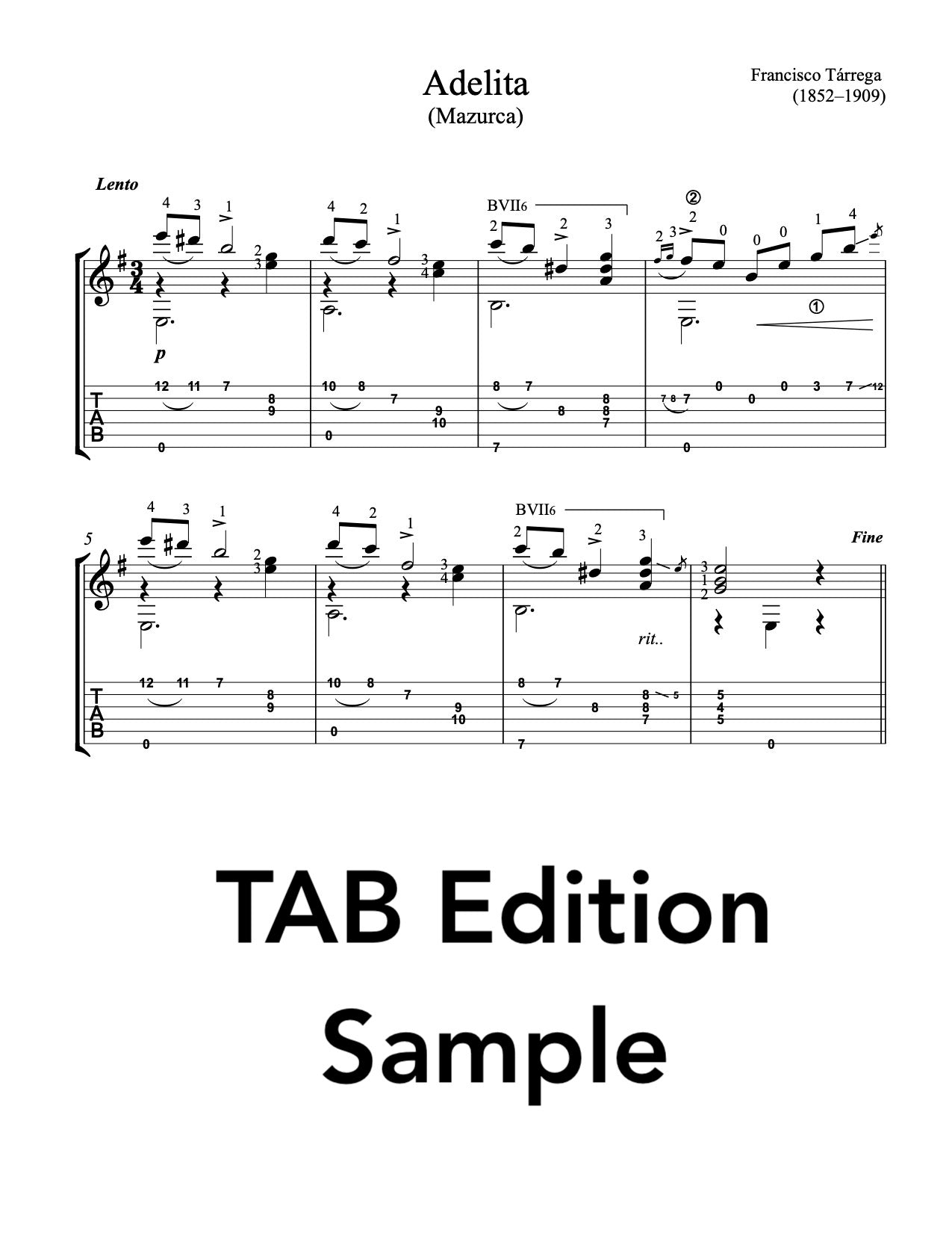 Adelita - Mazurca by Tarrega (TAB Sample)