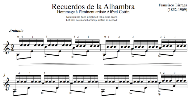 Recuerdos de la Alhambra by Tarrega (Tab Sample)